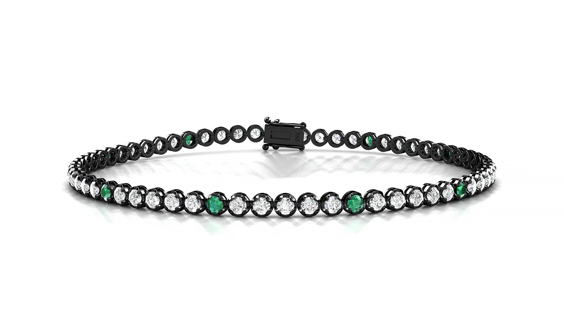 Bengal 1-5 | 18k Black Gold 2 mm Round Natural Emerald & Diamond Tennis Bracelet
