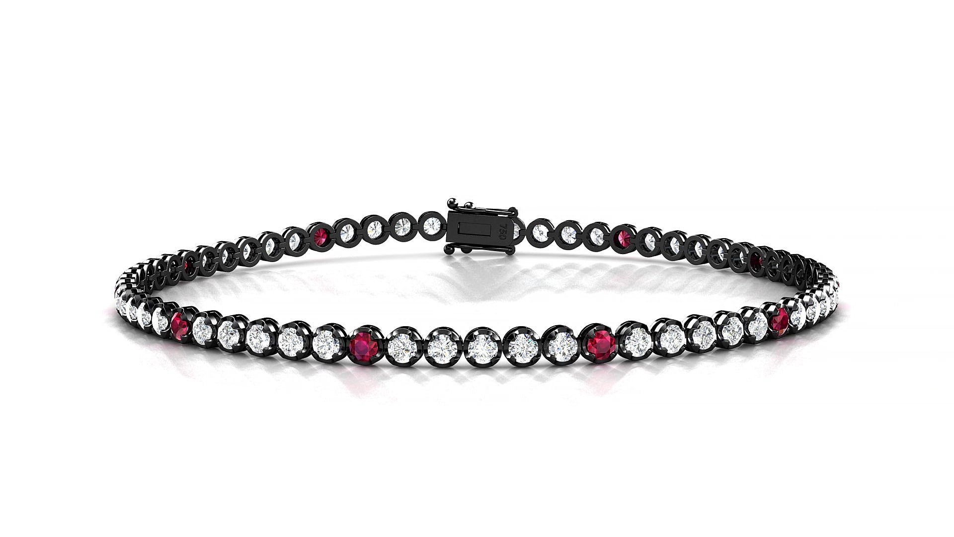 Bengal 1-5 | 18k Black Gold 2 mm Round Natural Ruby & Diamond 15 cm Tennis Bracelet