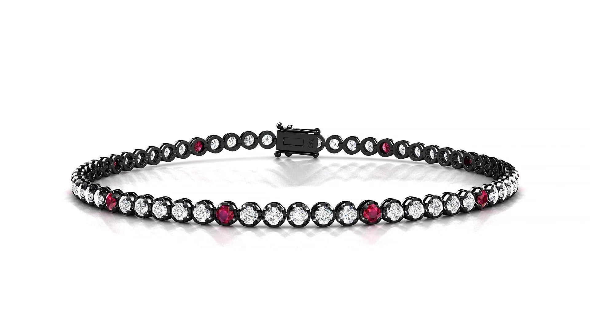 Bengal 1-5 | 18k Black Gold 2 mm Round Natural Ruby & Diamond Tennis Bracelet