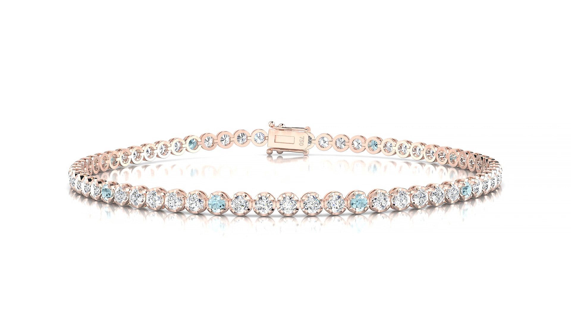Bengal 1-5 | 18k Rose Gold 2 mm Round Natural Aquamarine & Diamond 15 cm Tennis Bracelet