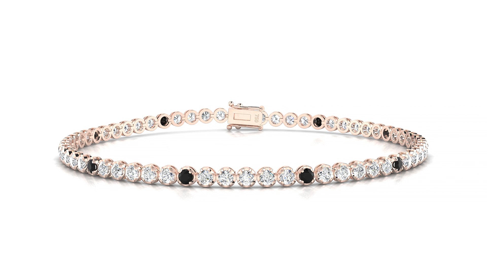 Bengal 1-5 | 18k Rose Gold 2 mm Round Natural Black Diamond & Diamond 18 cm Tennis Bracelet