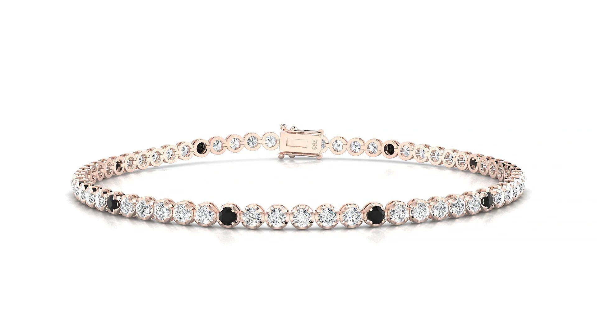 Bengal 1-5 | 18k Rose Gold 2 mm Round Natural Black Diamond & Diamond Tennis Bracelet