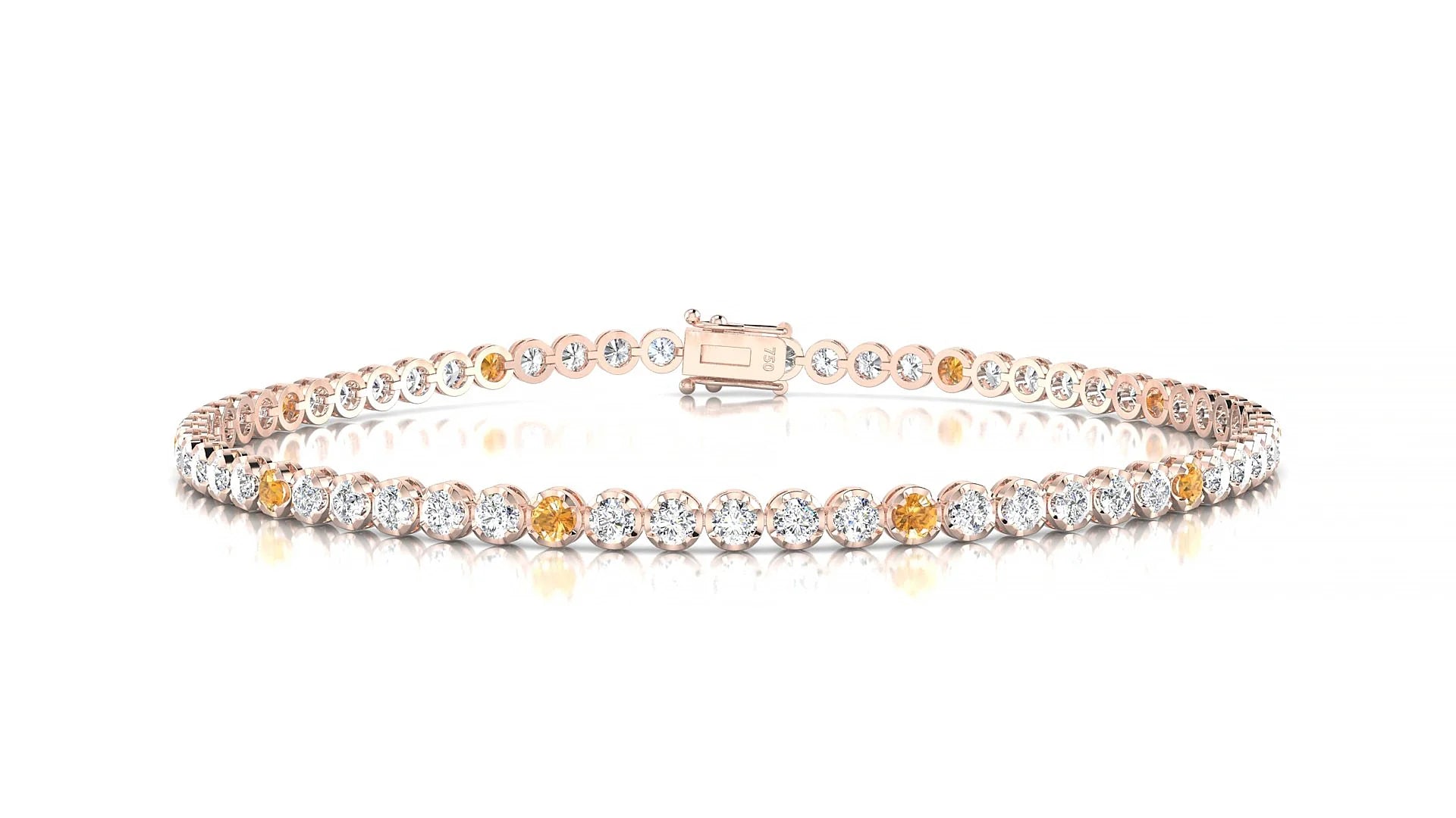 Bengal 1-5 | 18k Rose Gold 2 mm Round Natural Citrine & Diamond Tennis Bracelet