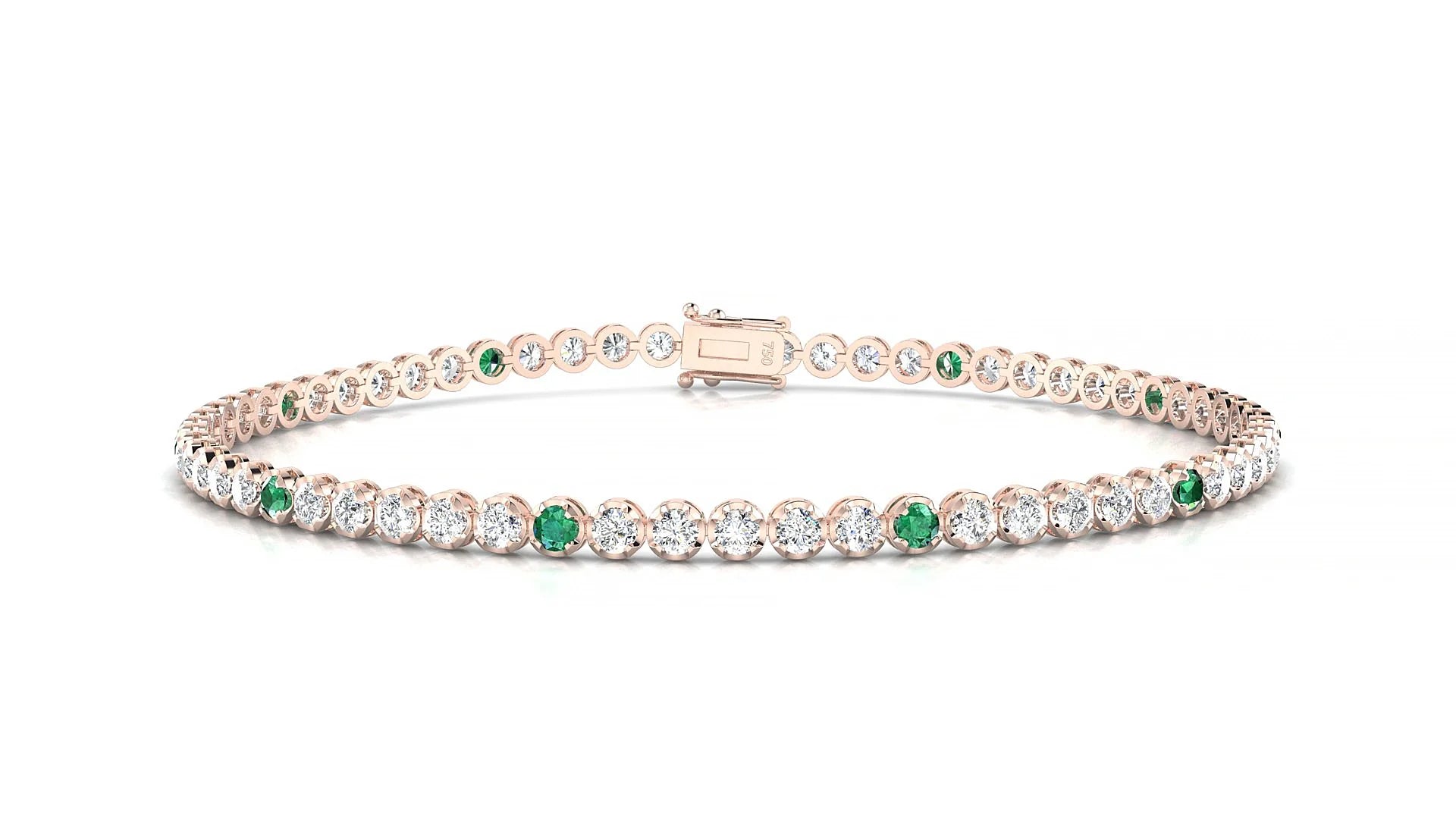 Bengal 1-5 | 18k Rose Gold 2 mm Round Natural Emerald & Diamond Tennis Bracelet