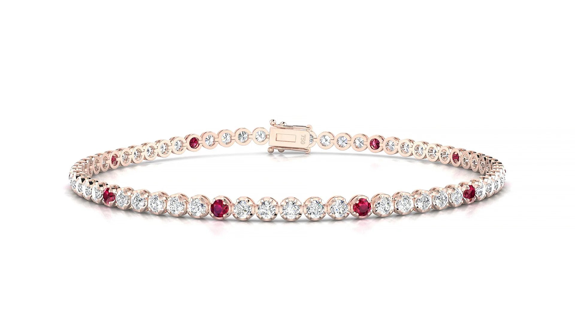Bengal 1-5 | 18k Rose Gold 2 mm Round Natural Ruby & Diamond Tennis Bracelet