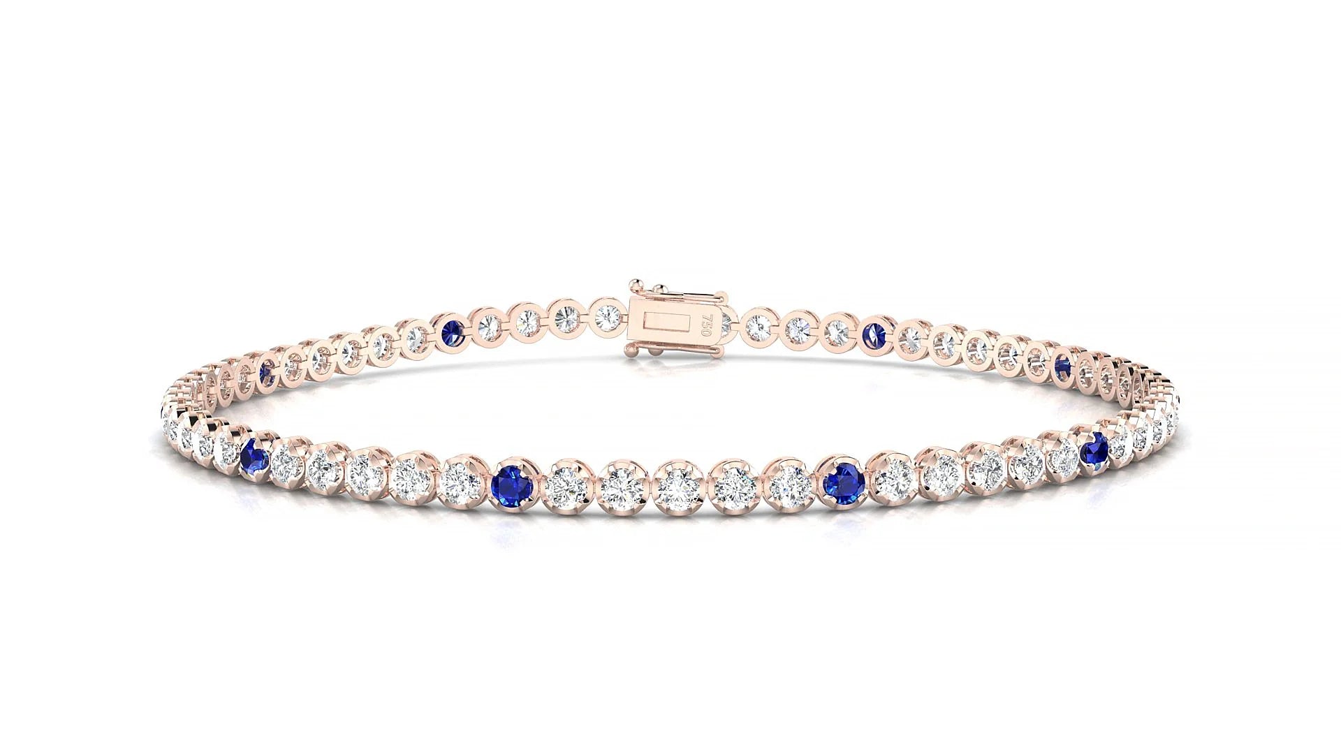 Bengal 1-5 | 18k Rose Gold 2 mm Round Natural Sapphire & Diamond Tennis Bracelet