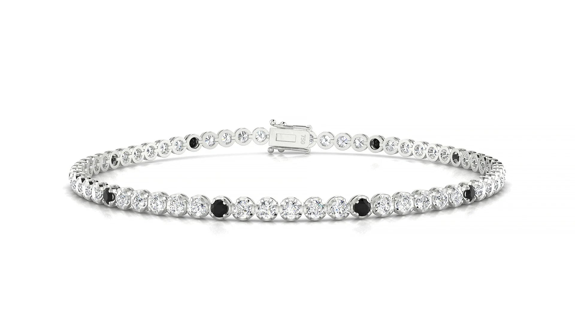 Bengal 1-5 | 18k White Gold 2 mm Round Natural Black Diamond & Diamond Tennis Bracelet