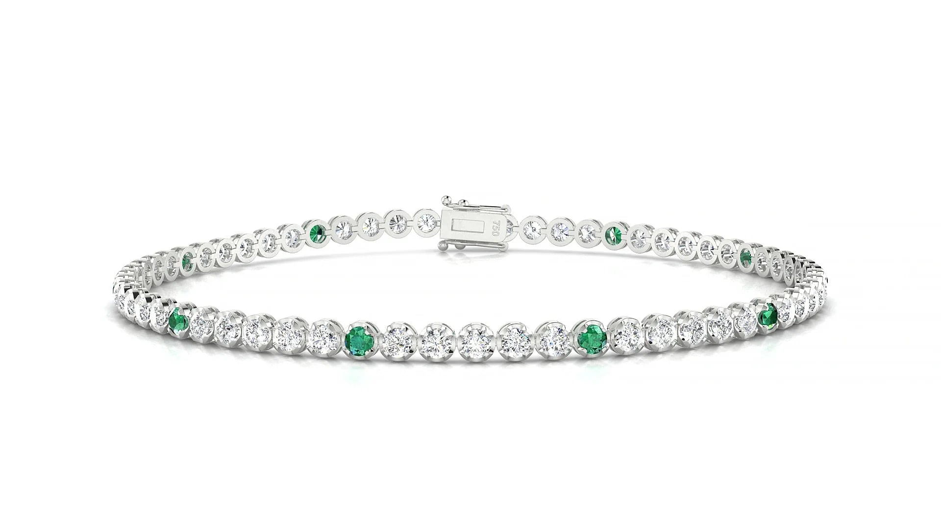 Bengal 1-5 | 18k White Gold 2 mm Round Natural Emerald & Diamond Tennis Bracelet