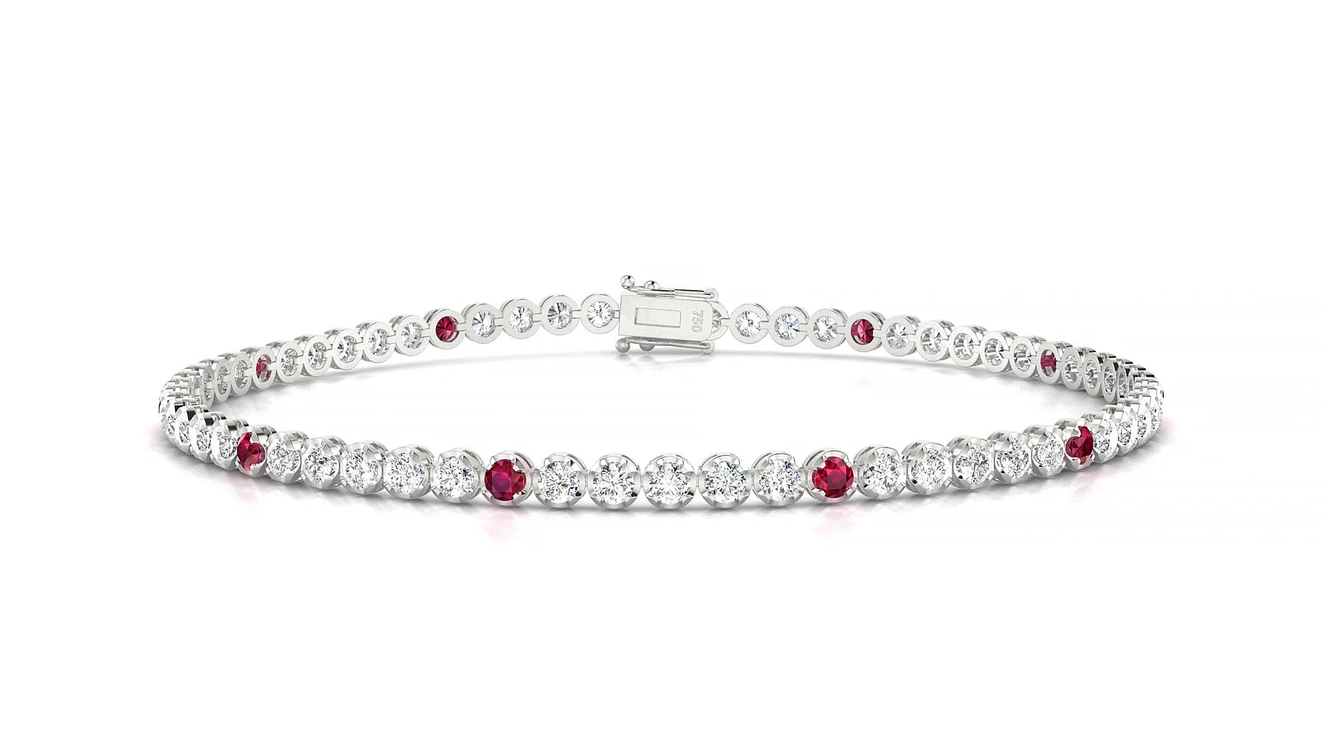 Bengal 1-5 | 18k White Gold 2 mm Round Natural Ruby & Diamond Tennis Bracelet