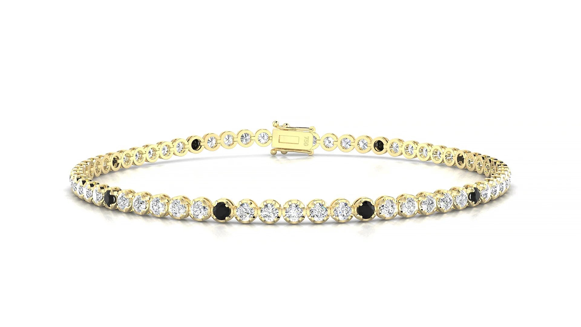 Bengal 1-5 | 18k Yellow Gold 2 mm Round Natural Black Diamond & Diamond Tennis Bracelet