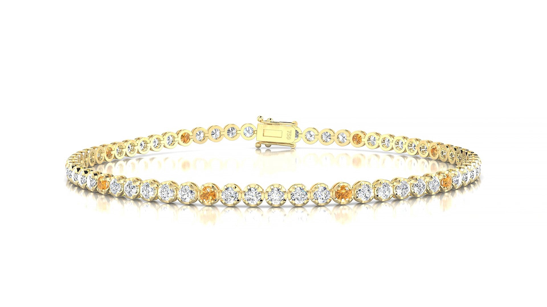 Bengal 1-5 | 18k Yellow Gold 2 mm Round Natural Citrine & Diamond 15 cm Tennis Bracelet