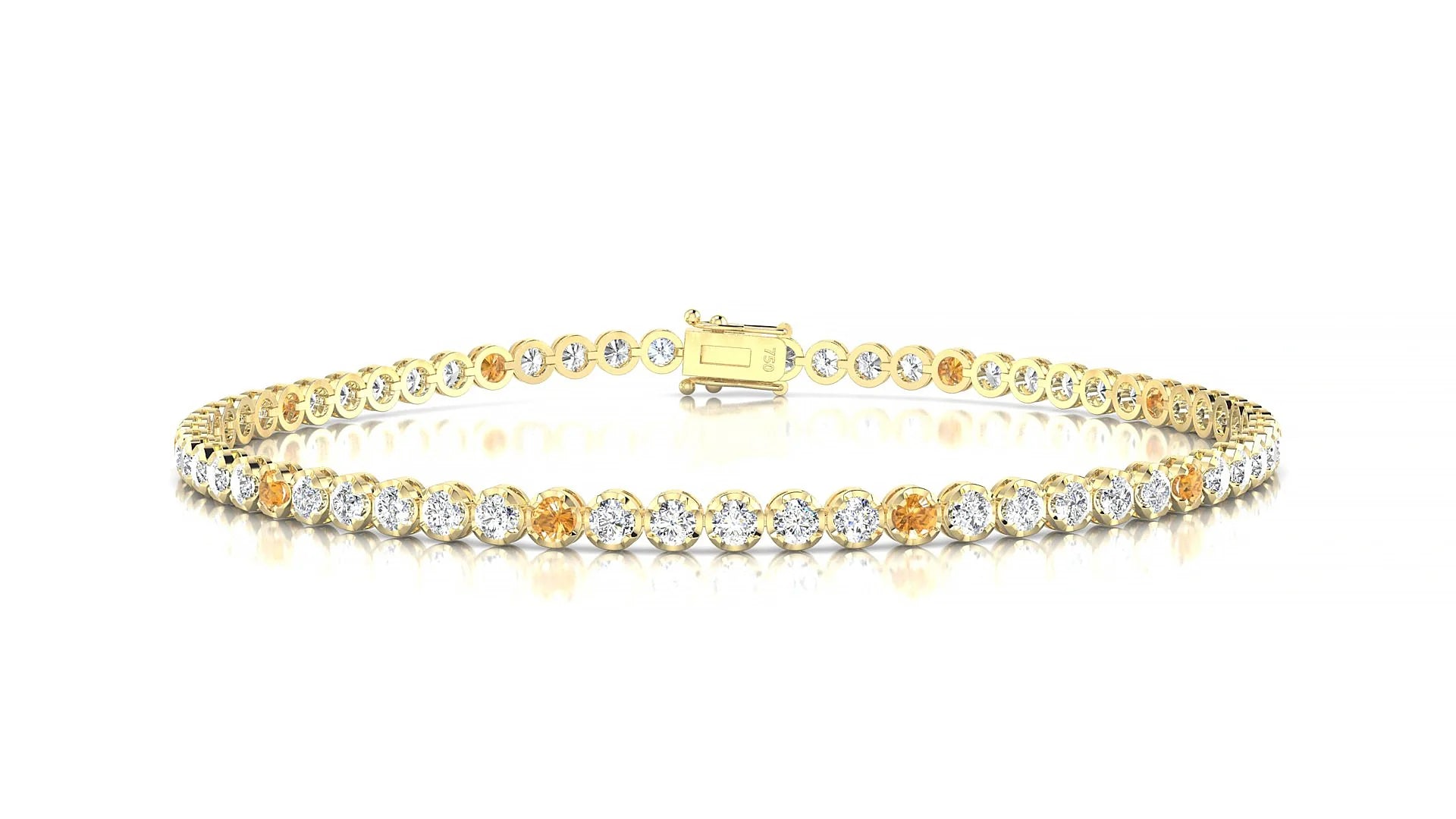 Bengal 1-5 | 18k Yellow Gold 2 mm Round Natural Citrine & Diamond Tennis Bracelet