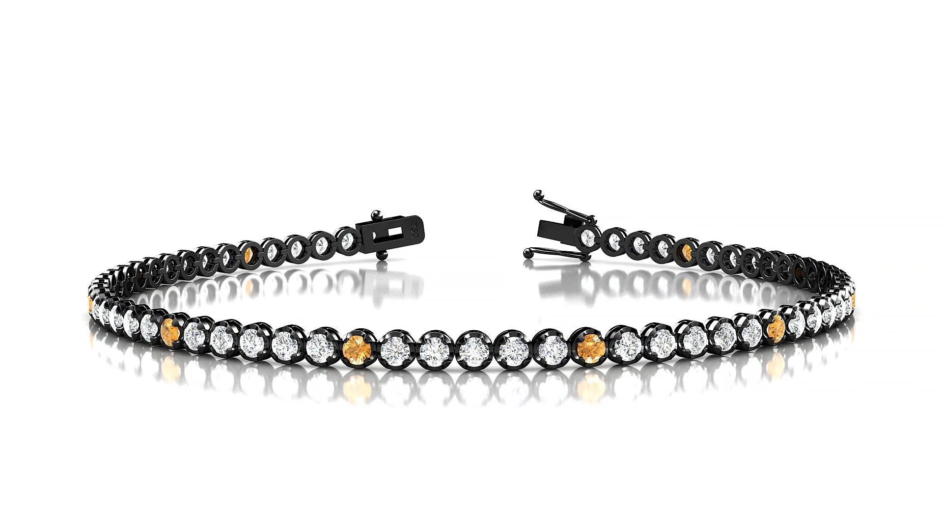 Bengal 1-5 | 18k Black Gold 2 mm Round Natural Citrine & Diamond Tennis Bracelet
