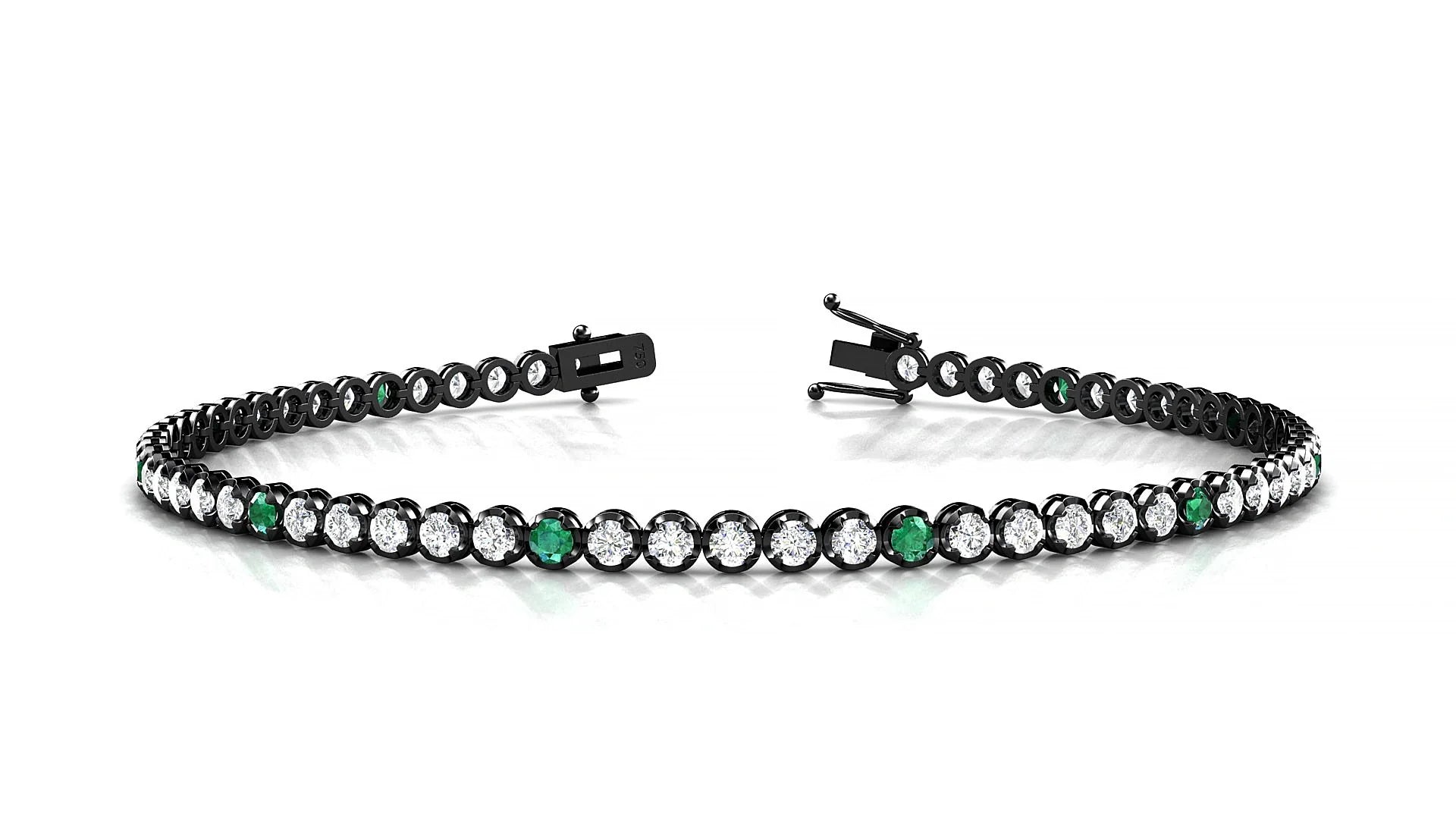 Bengal 1-5 | 18k Black Gold 2 mm Round Natural Emerald & Diamond Tennis Bracelet