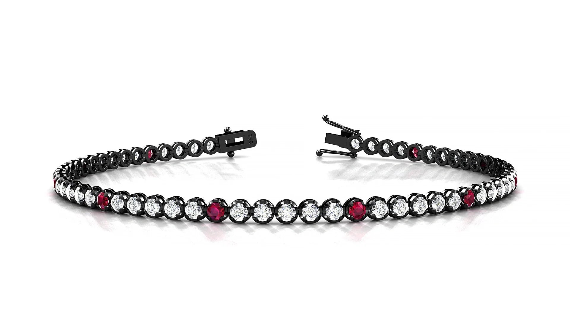 Bengal 1-5 | 18k Black Gold 2 mm Round Natural Ruby & Diamond Tennis Bracelet