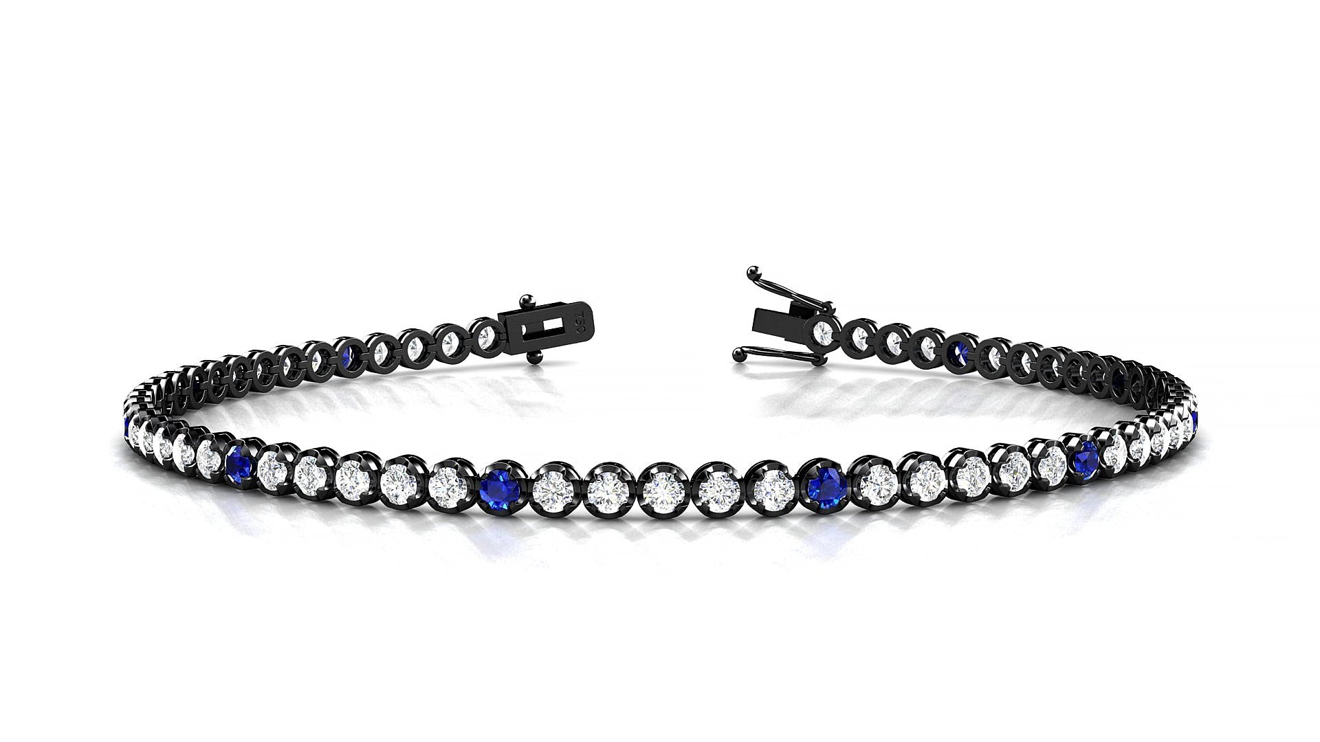 Bengal 1-5 | 18k Black Gold 2 mm Round Natural Sapphire & Diamond 16 cm Tennis Bracelet