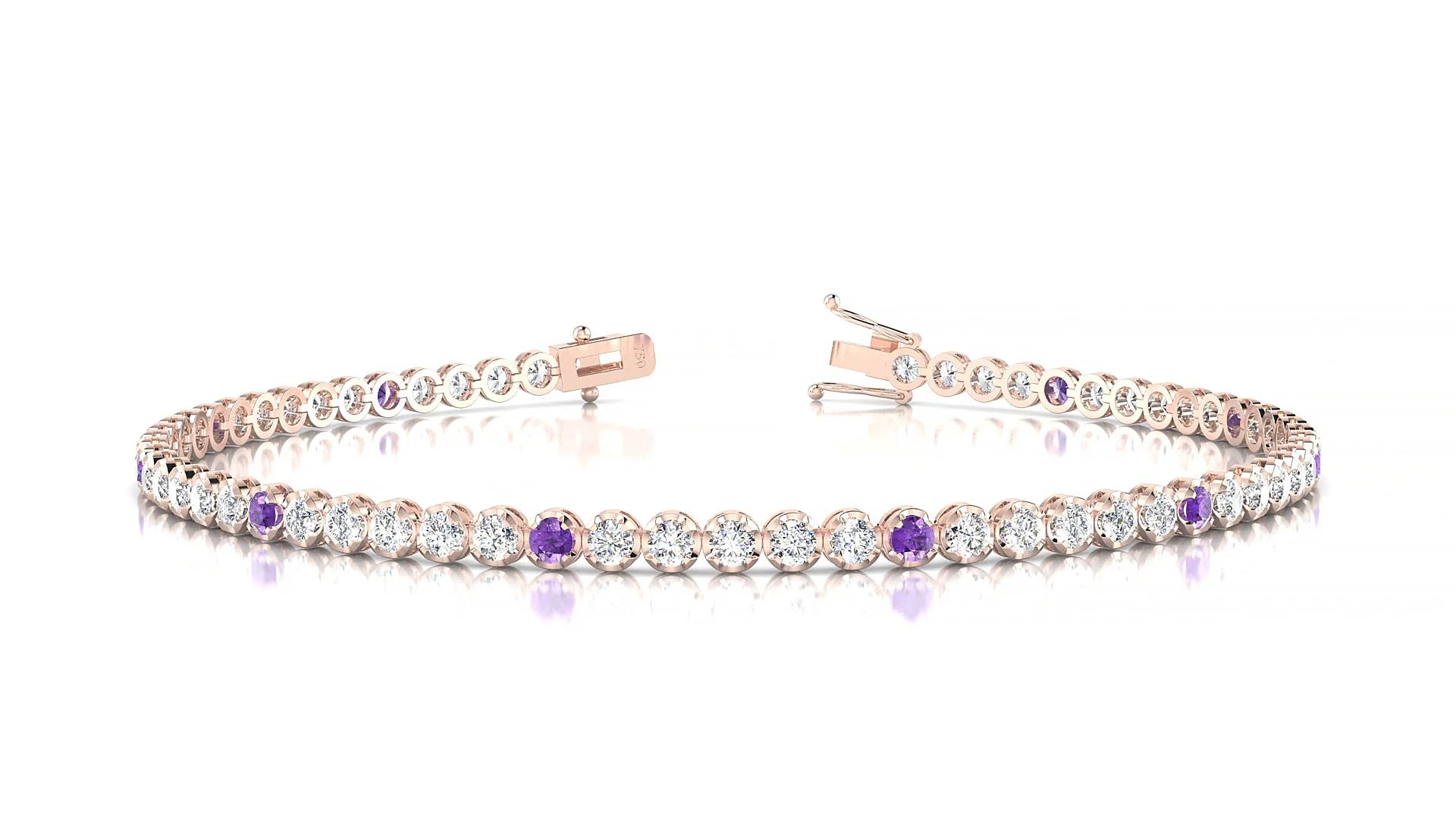 Bengal 1-5 | 18k Rose Gold 2 mm Round Natural Amethyst & Diamond Tennis Bracelet