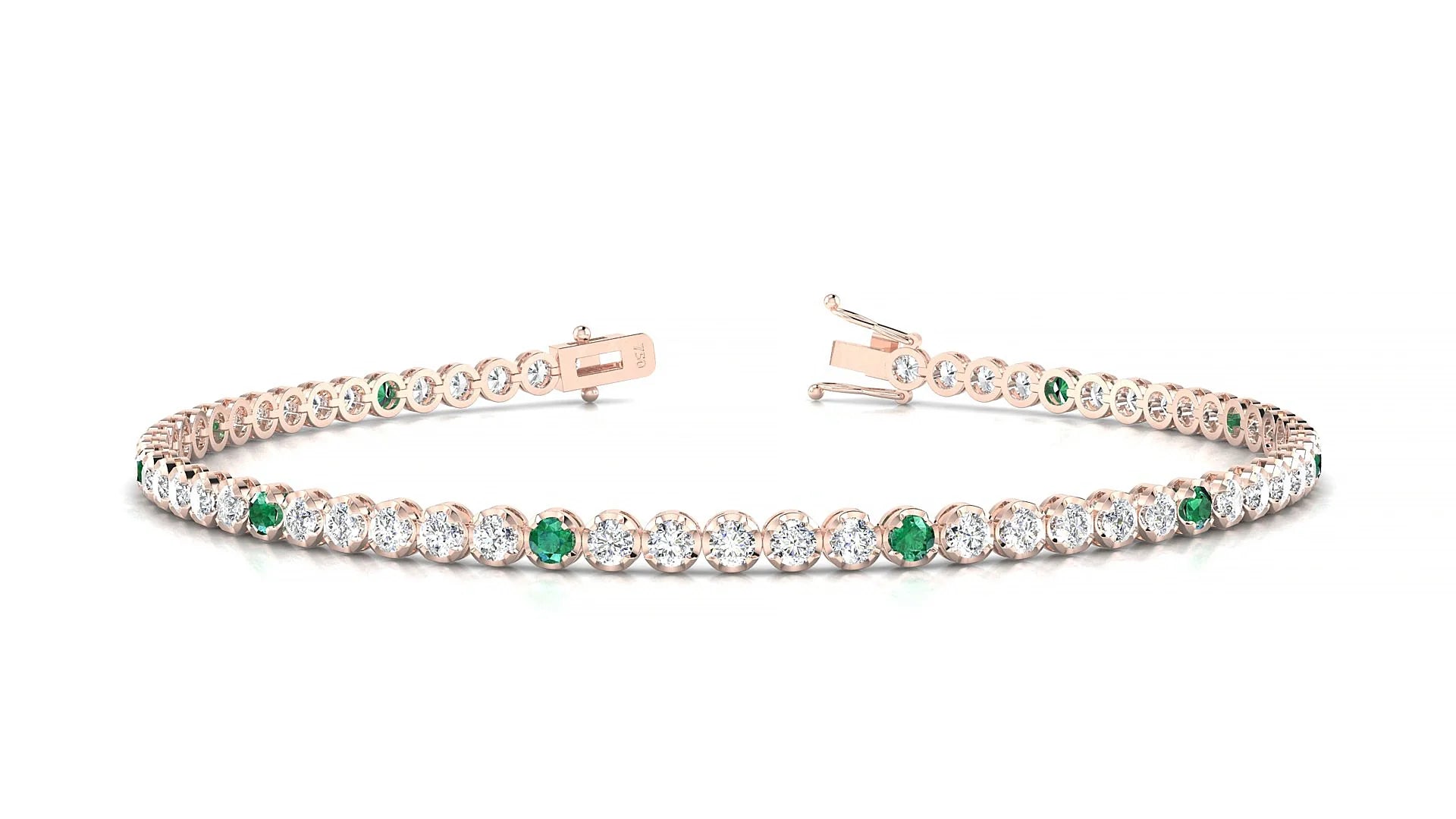 Bengal 1-5 | 18k Rose Gold 2 mm Round Natural Emerald & Diamond Tennis Bracelet