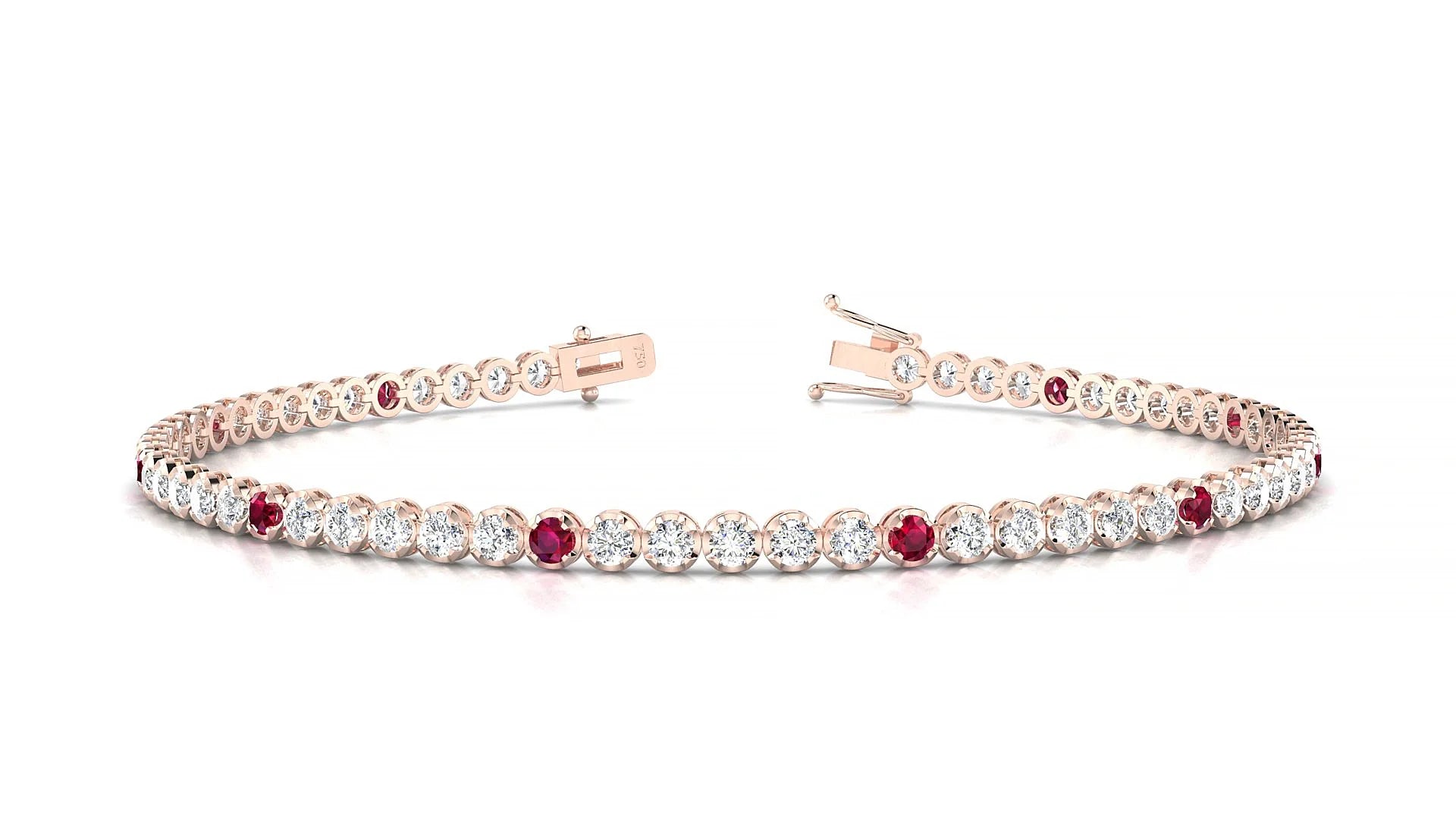 Bengal 1-5 | 18k Rose Gold 2 mm Round Natural Ruby & Diamond Tennis Bracelet