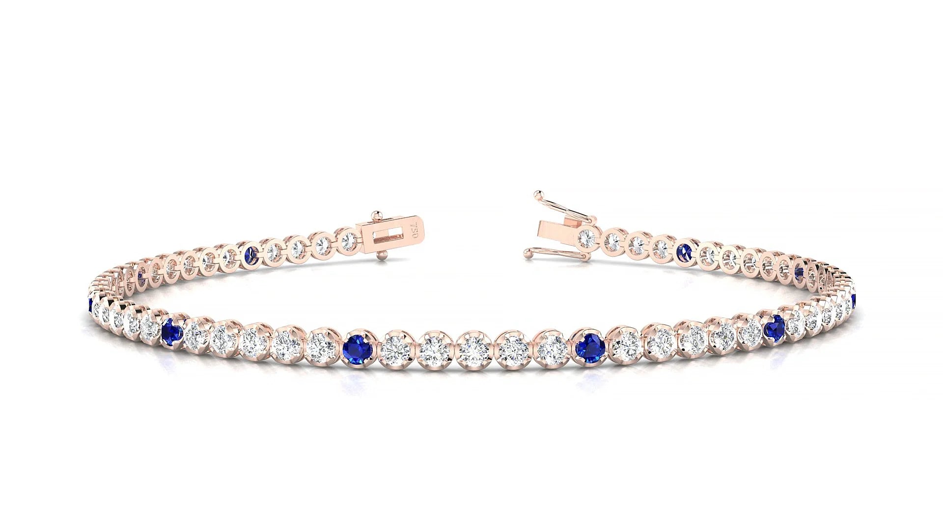 Bengal 1-5 | 18k Rose Gold 2 mm Round Natural Sapphire & Diamond Tennis Bracelet