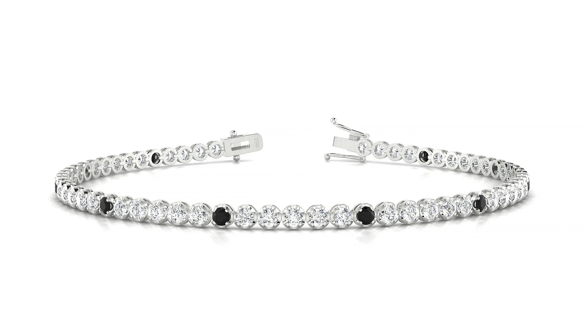 Bengal 1-5 | 18k White Gold 2 mm Round Natural Black Diamond & Diamond Tennis Bracelet