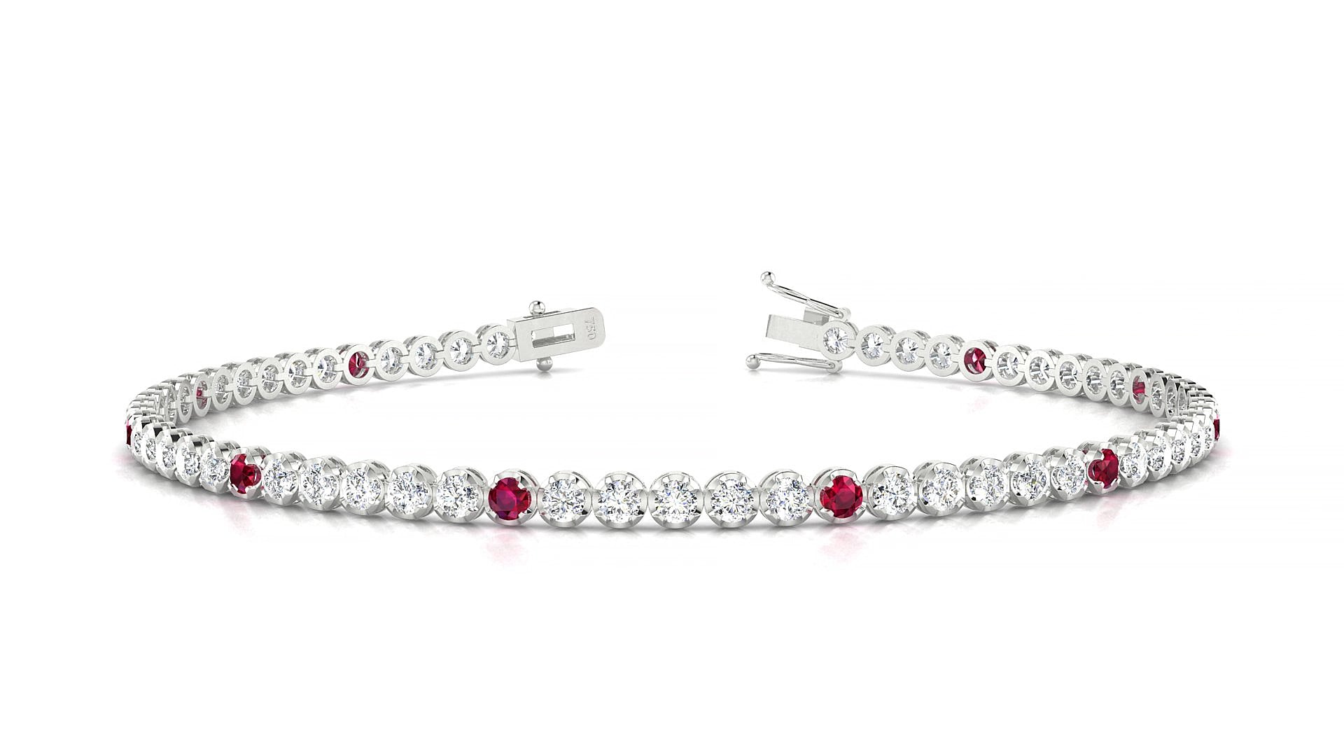 Bengal 1-5 | 18k White Gold 2 mm Round Natural Ruby & Diamond 15 cm Tennis Bracelet