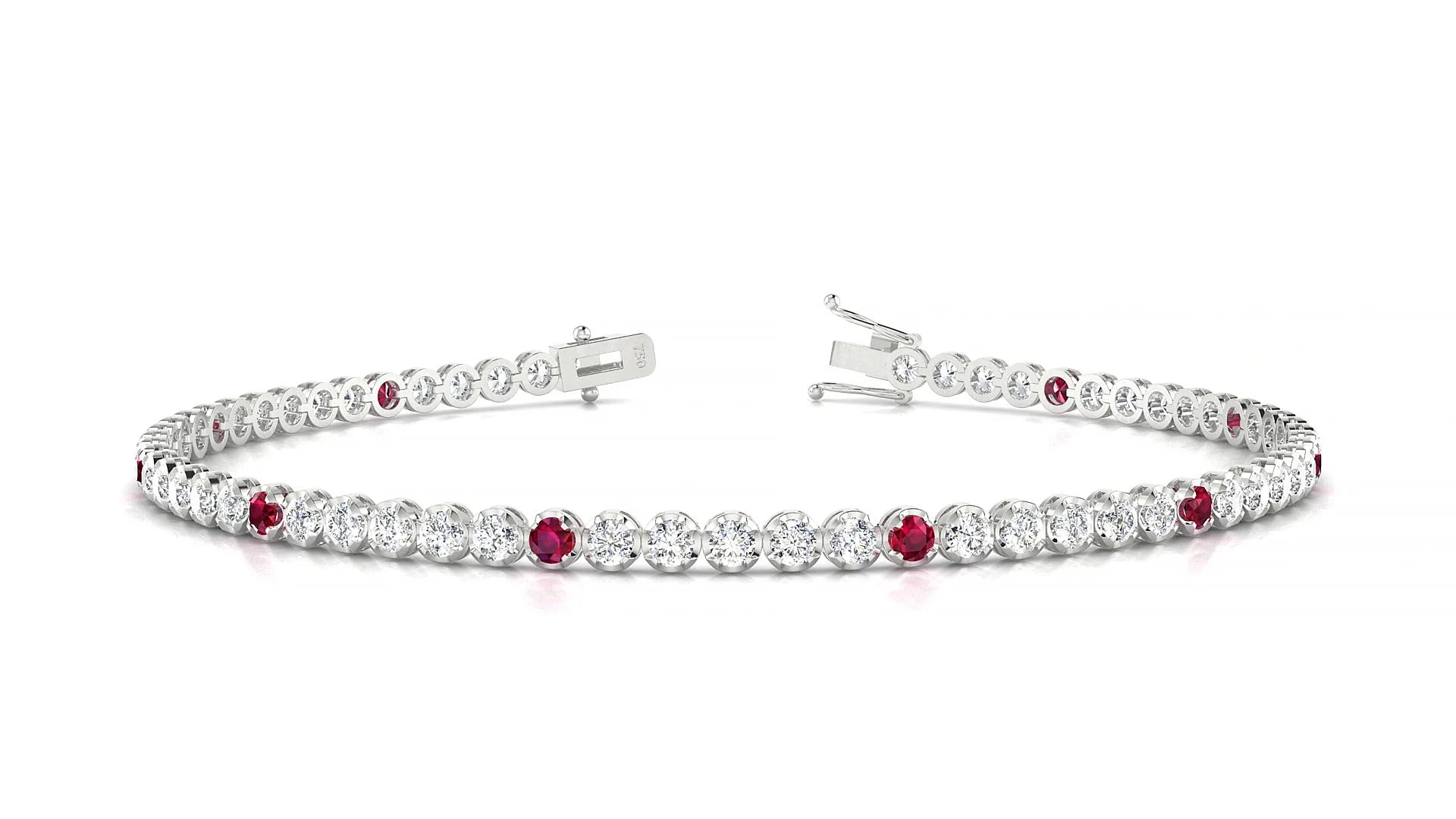 Bengal 1-5 | 18k White Gold 2 mm Round Natural Ruby & Diamond Tennis Bracelet