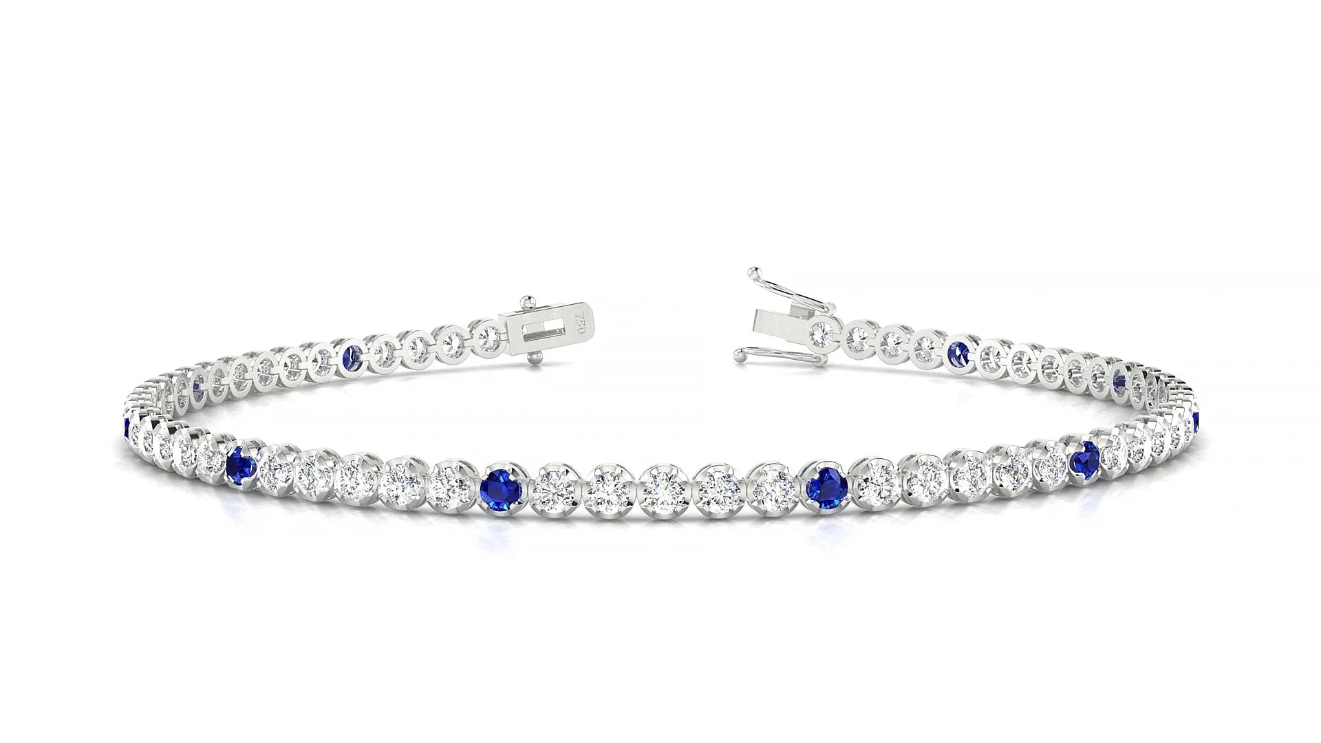 Bengal 1-5 | 18k White Gold 2 mm Round Natural Sapphire & Diamond Tennis Bracelet