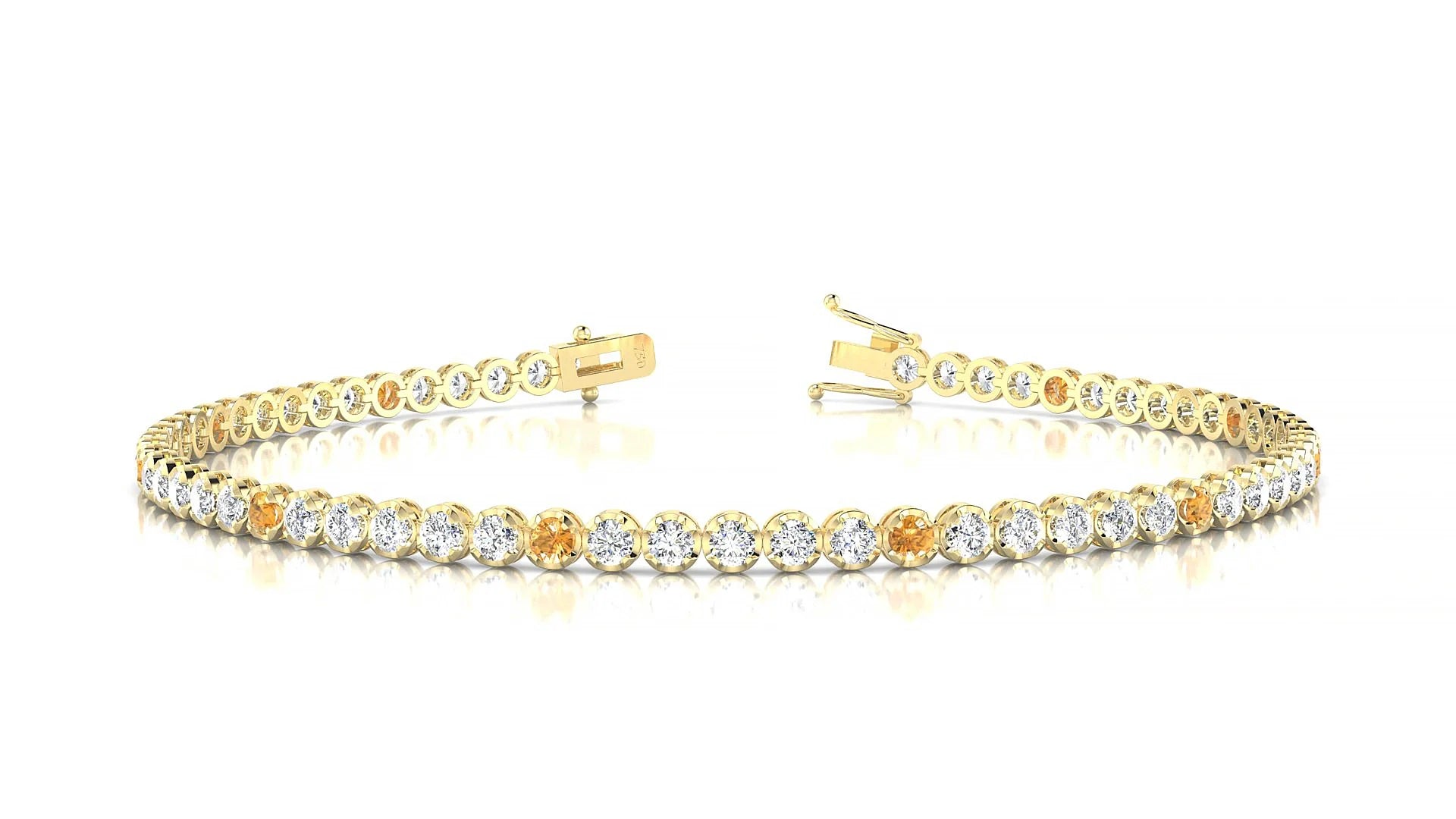 Bengal 1-5 | 18k Yellow Gold 2 mm Round Natural Citrine & Diamond Tennis Bracelet