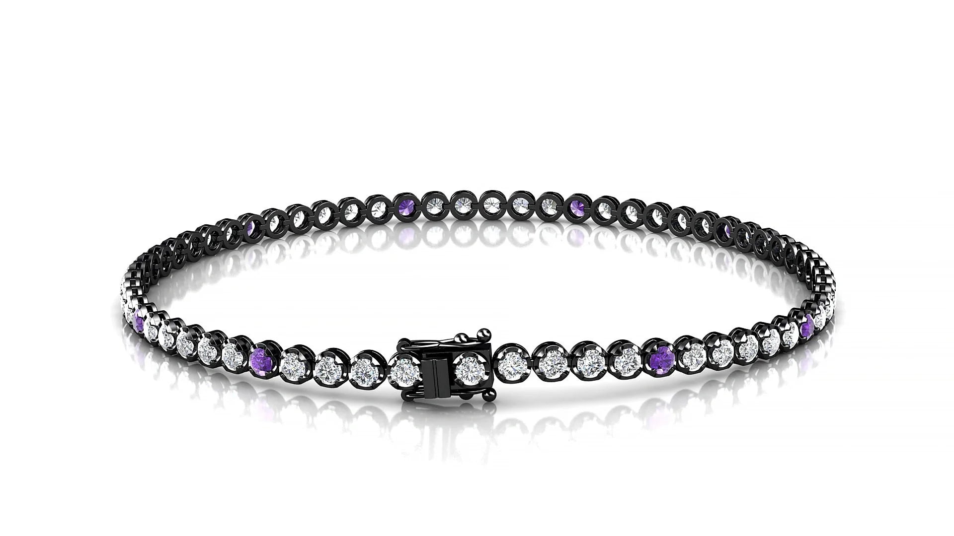 Bengal 1-5 | 18k Black Gold 2 mm Round Natural Amethyst & Diamond Tennis Bracelet