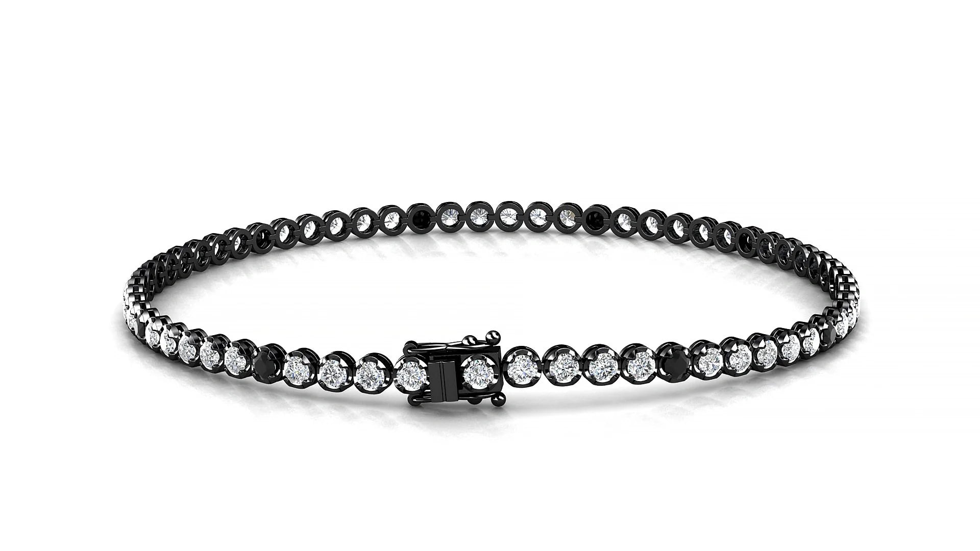 Bengal 1-5 | 18k Black Gold 2 mm Round Natural Black Diamond & Diamond Tennis Bracelet