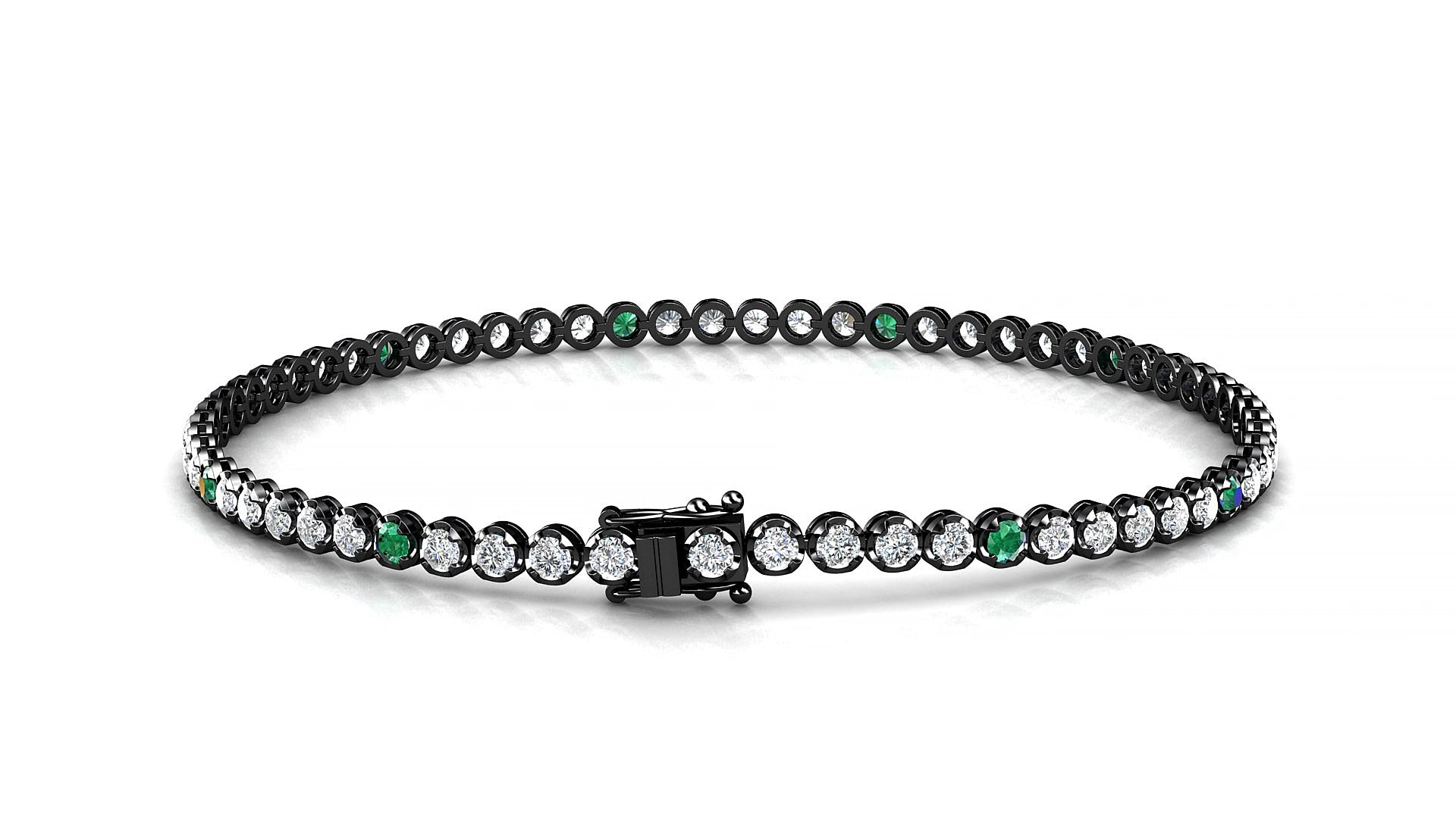Bengal 1-5 | 18k Black Gold 2 mm Round Natural Emerald & Diamond 15 cm Tennis Bracelet