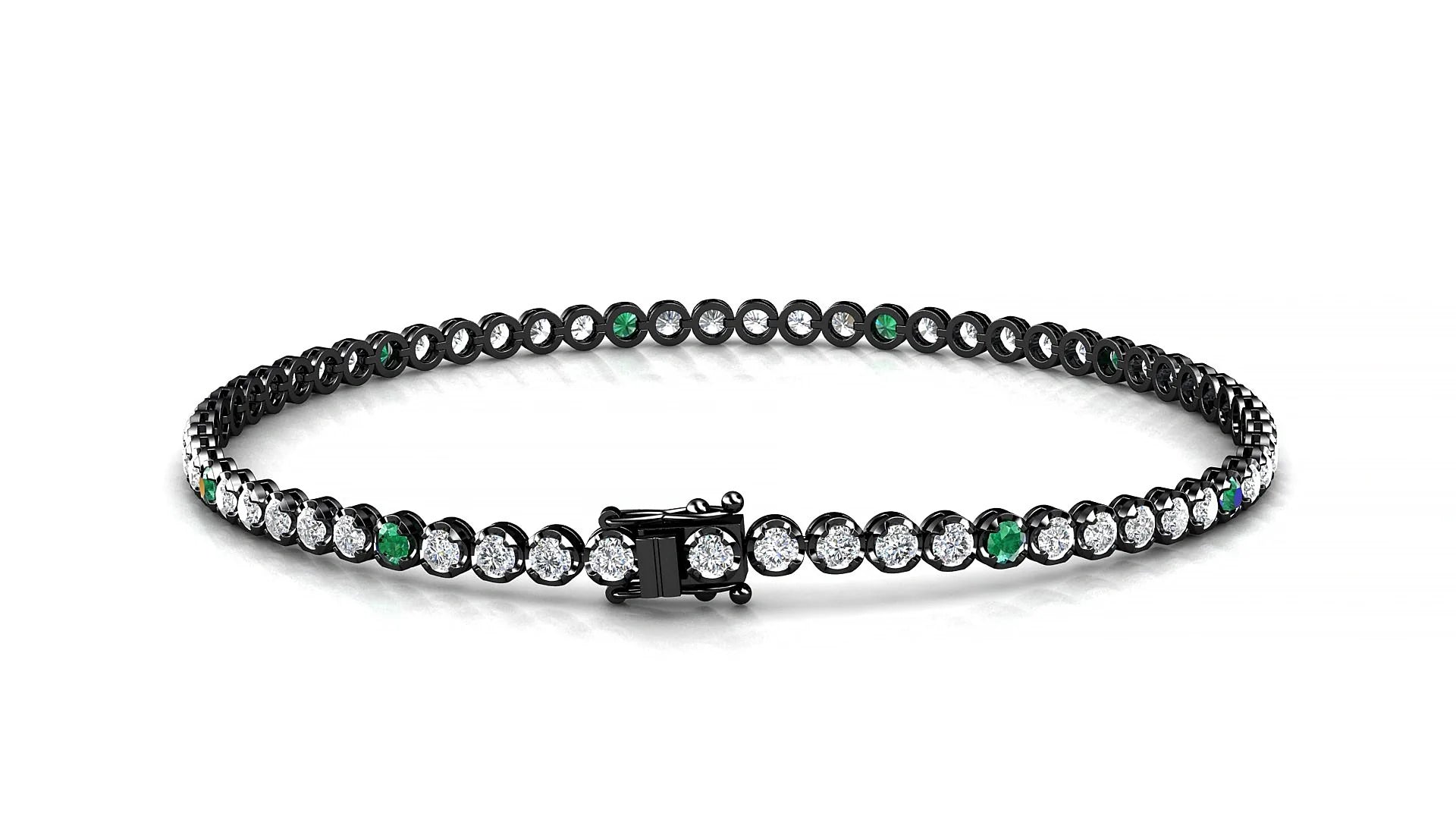 Bengal 1-5 | 18k Black Gold 2 mm Round Natural Emerald & Diamond Tennis Bracelet