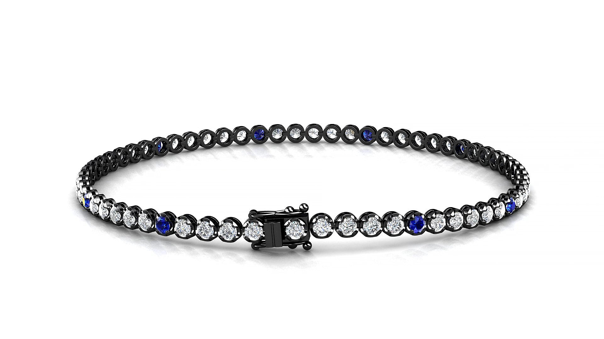 Bengal 1-5 | 18k Black Gold 2 mm Round Natural Sapphire & Diamond 18 cm Tennis Bracelet
