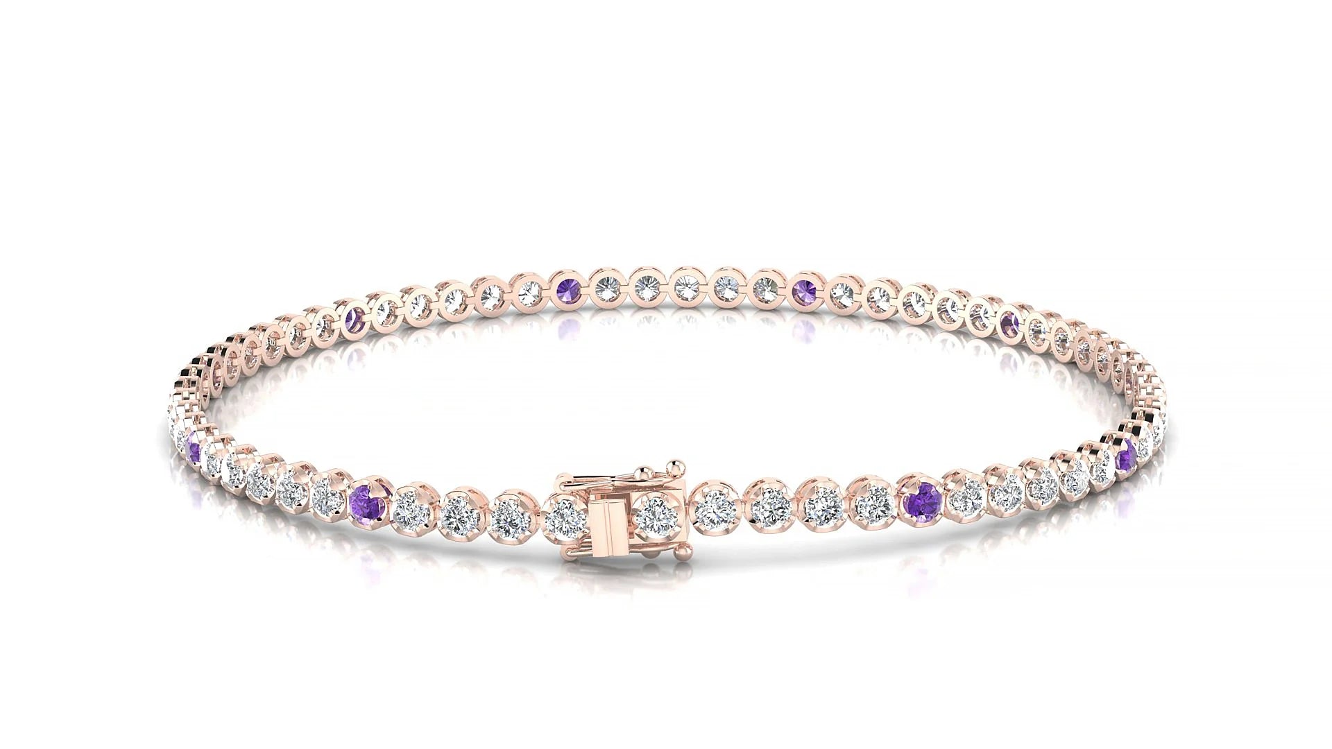 Bengal 1-5 | 18k Rose Gold 2 mm Round Natural Amethyst & Diamond Tennis Bracelet