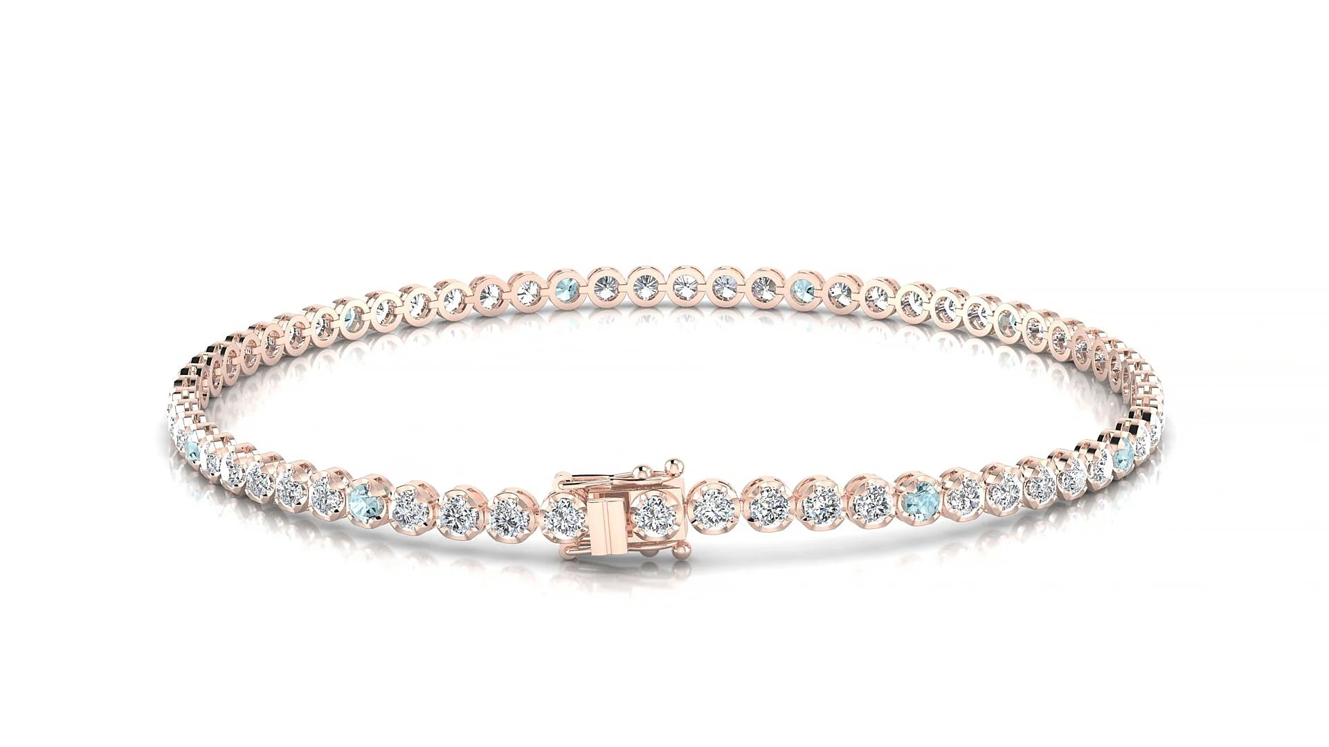 Bengal 1-5 | 18k Rose Gold 2 mm Round Natural Aquamarine & Diamond Tennis Bracelet