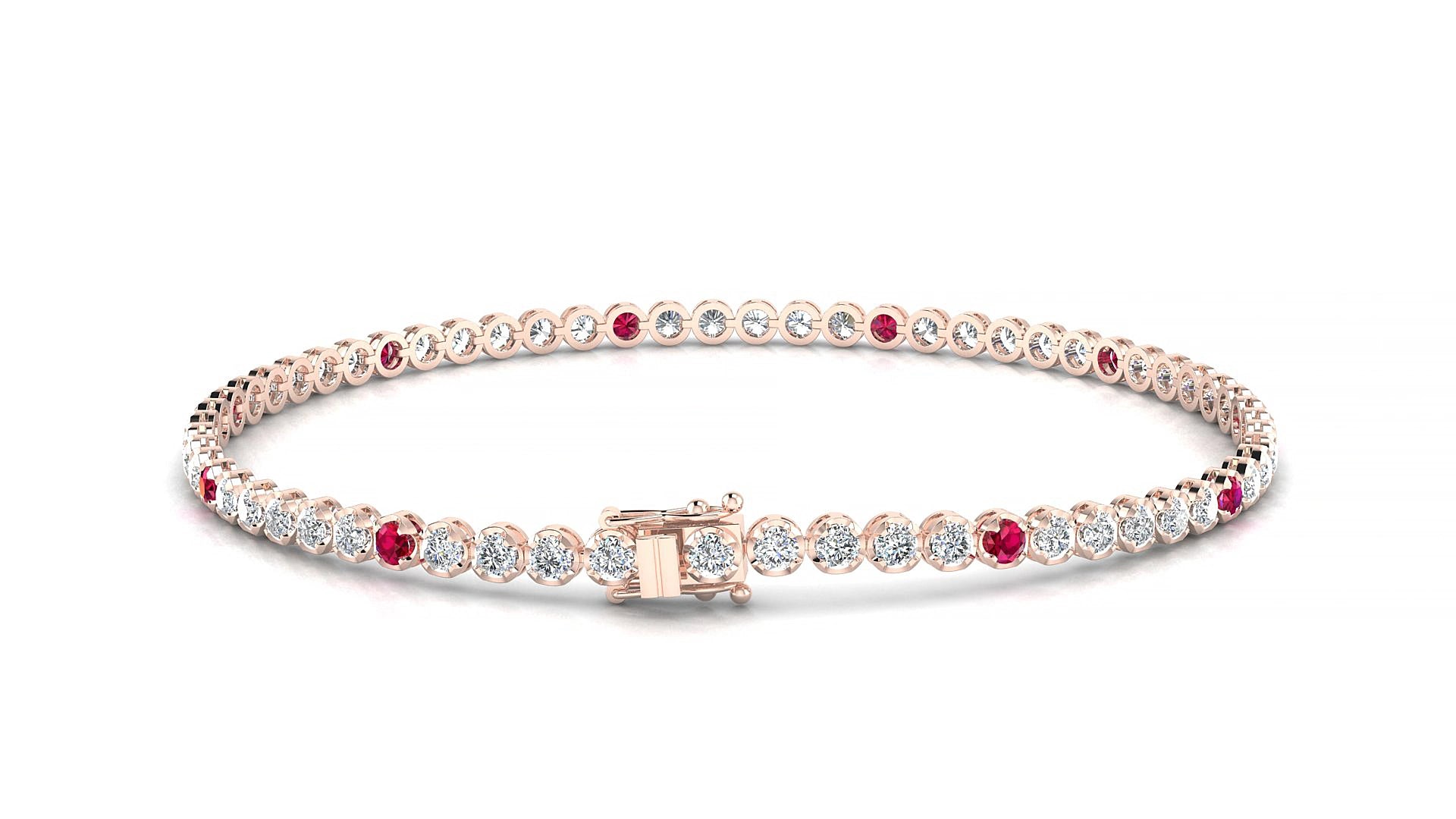 Bengal 1-5 | 18k Rose Gold 2 mm Round Natural Ruby & Diamond 15 cm Tennis Bracelet