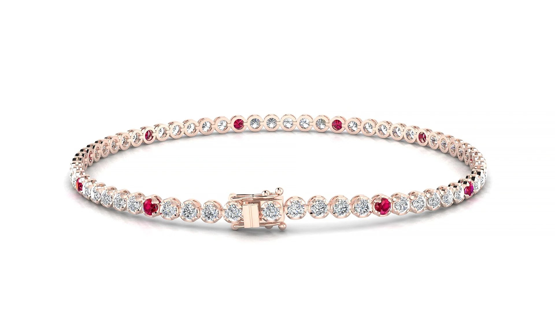 Bengal 1-5 | 18k Rose Gold 2 mm Round Natural Ruby & Diamond Tennis Bracelet