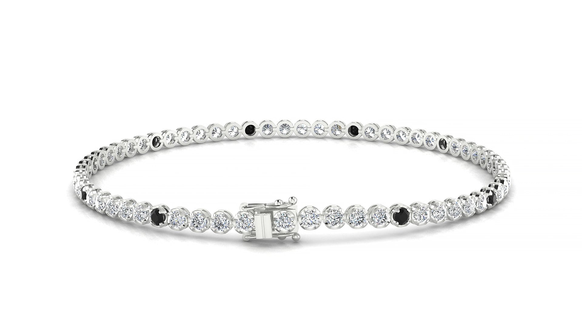 Bengal 1-5 | 18k White Gold 2 mm Round Natural Black Diamond & Diamond 18 cm Tennis Bracelet