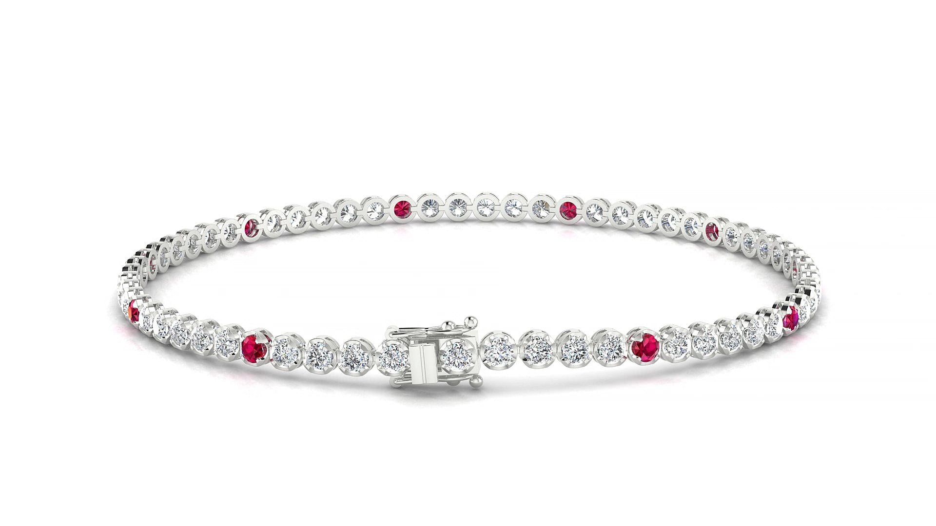 Bengal 1-5 | 18k White Gold 2 mm Round Natural Ruby & Diamond 15 cm Tennis Bracelet