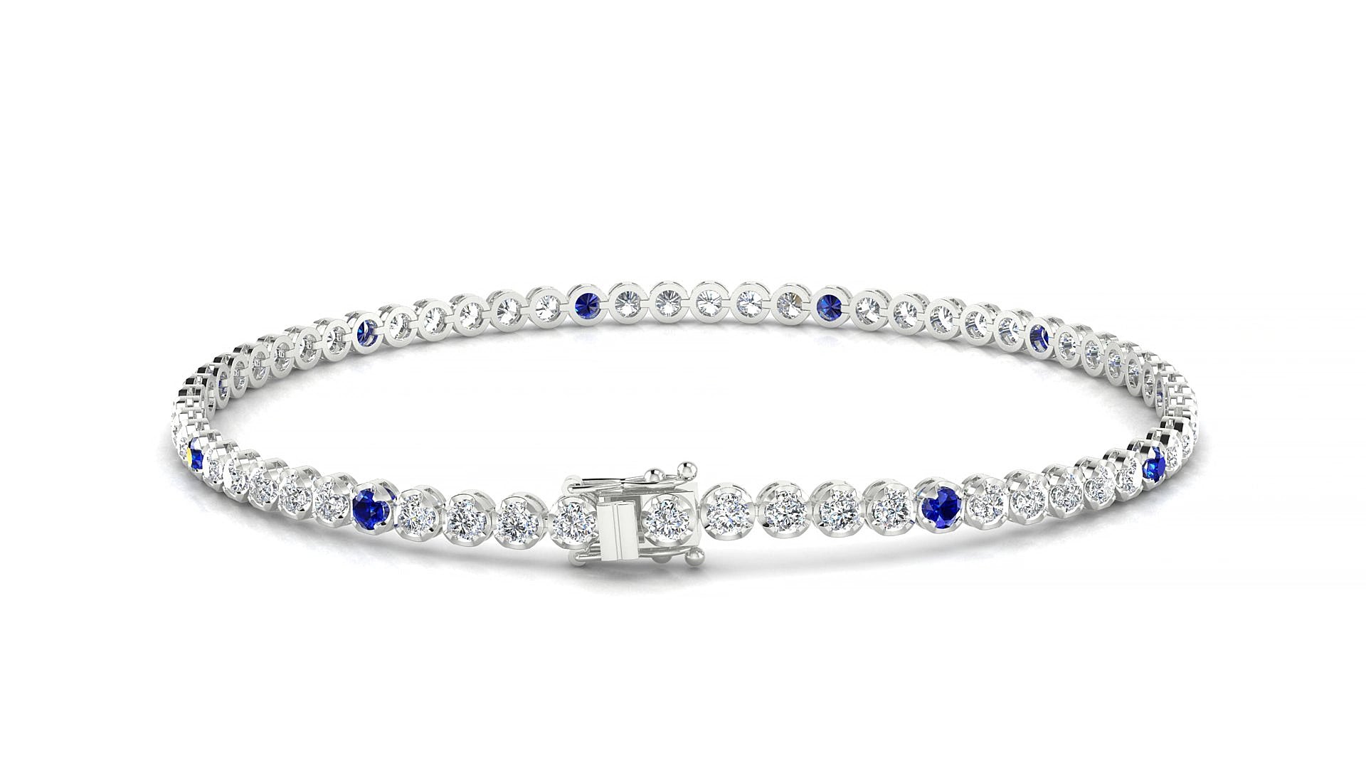 Bengal 1-5 | 18k White Gold 2 mm Round Natural Sapphire & Diamond 18 cm Tennis Bracelet