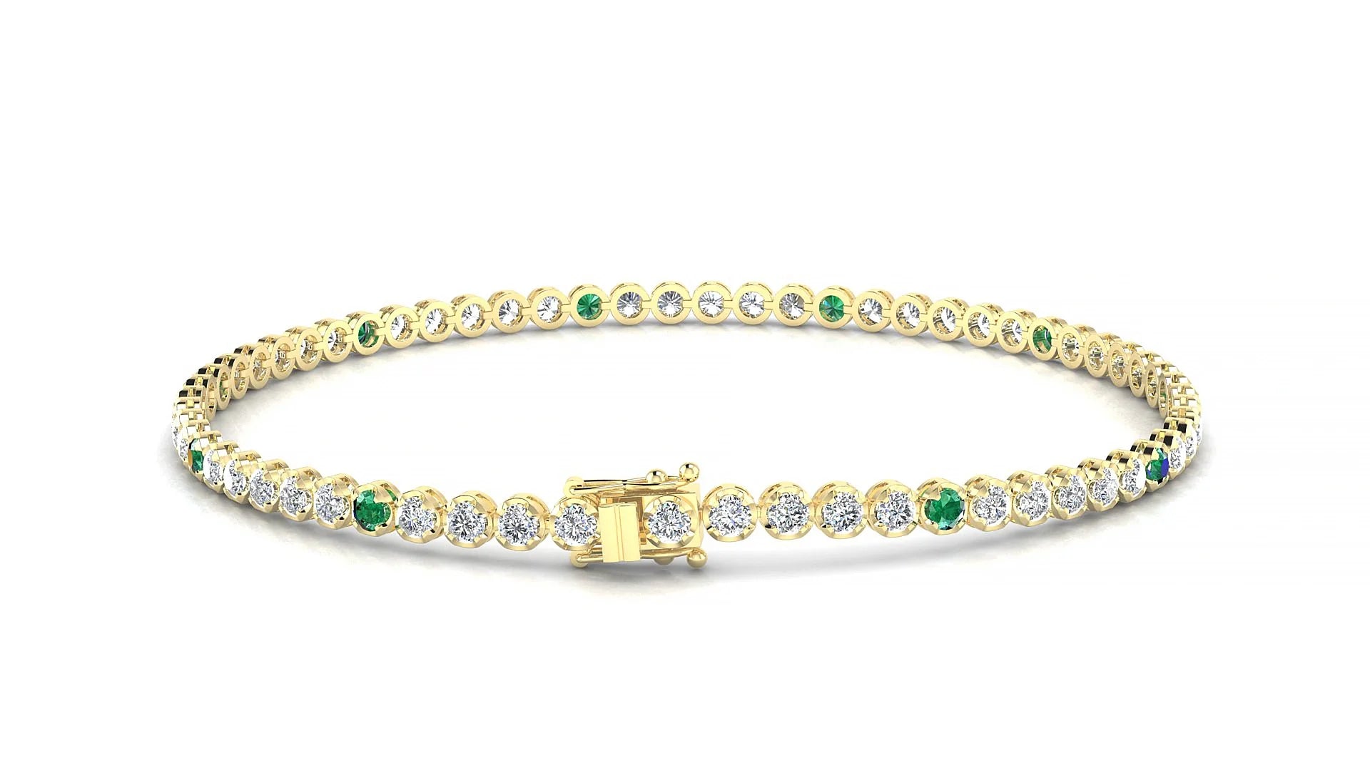 Bengal 1-5 | 18k Yellow Gold 2 mm Round Natural Emerald & Diamond Tennis Bracelet