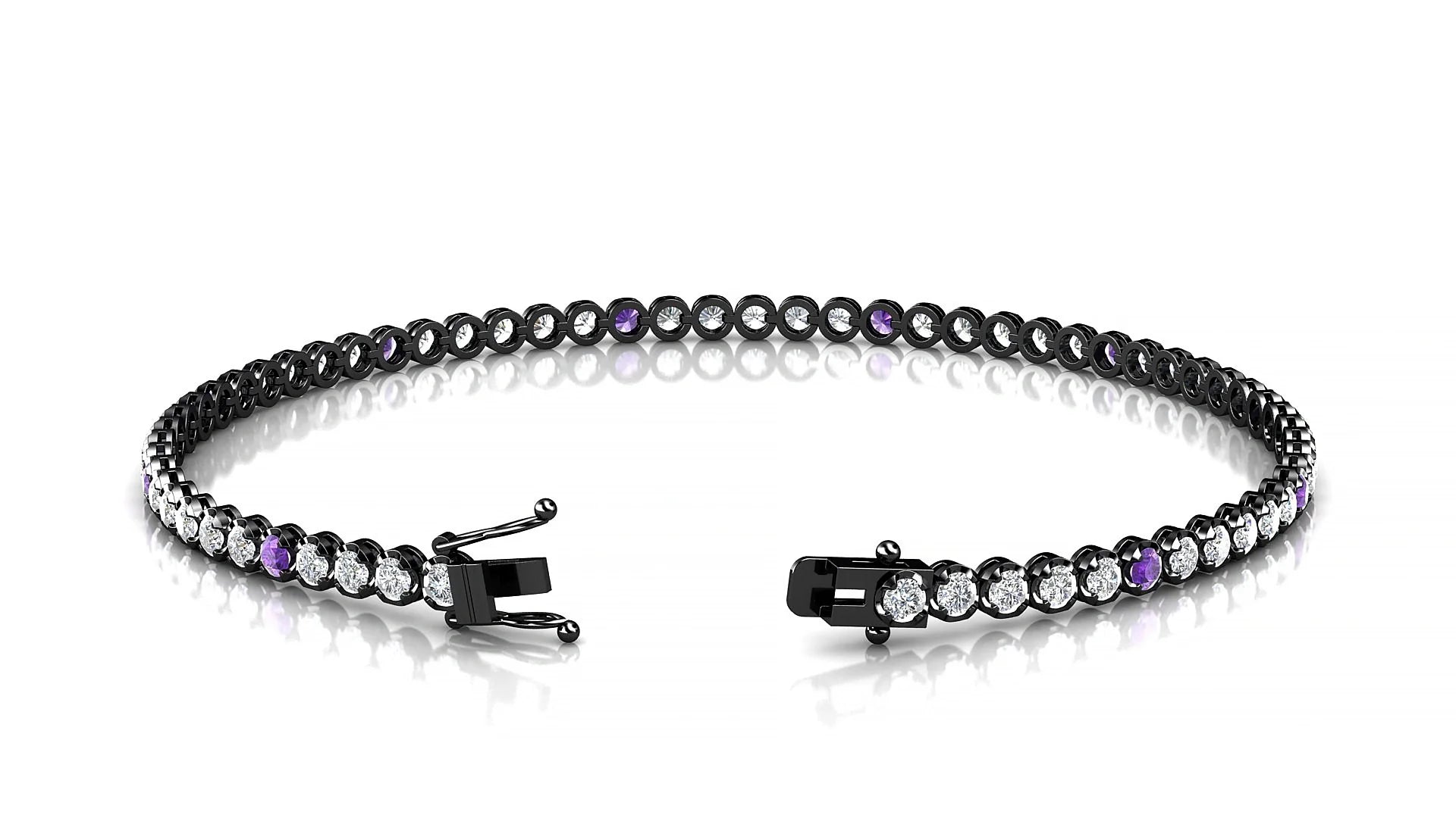 Bengal 1-5 | 18k Black Gold 2 mm Round Natural Amethyst & Diamond Tennis Bracelet