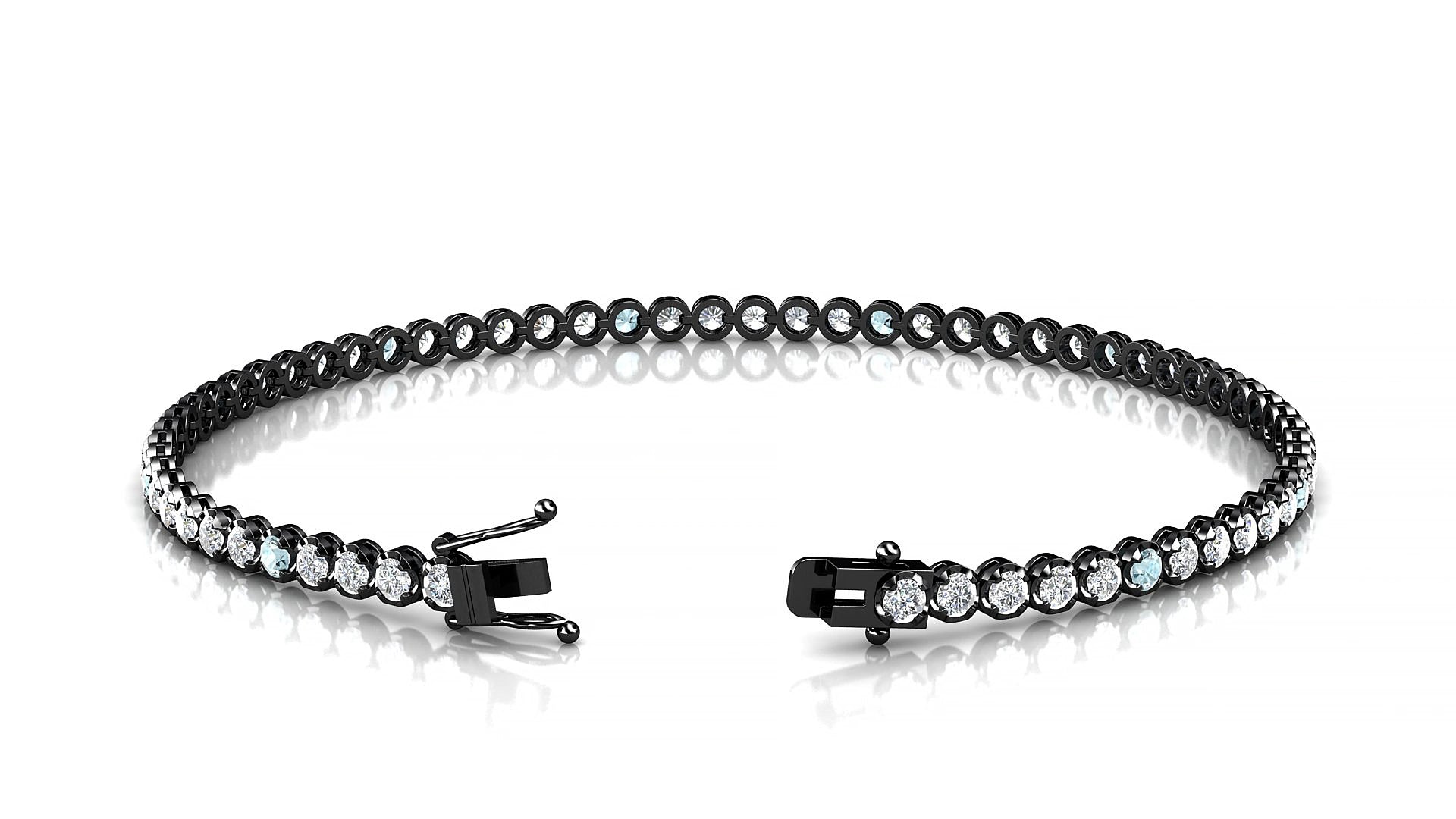 Bengal 1-5 | 18k Black Gold 2 mm Round Natural Aquamarine & Diamond 15 cm Tennis Bracelet