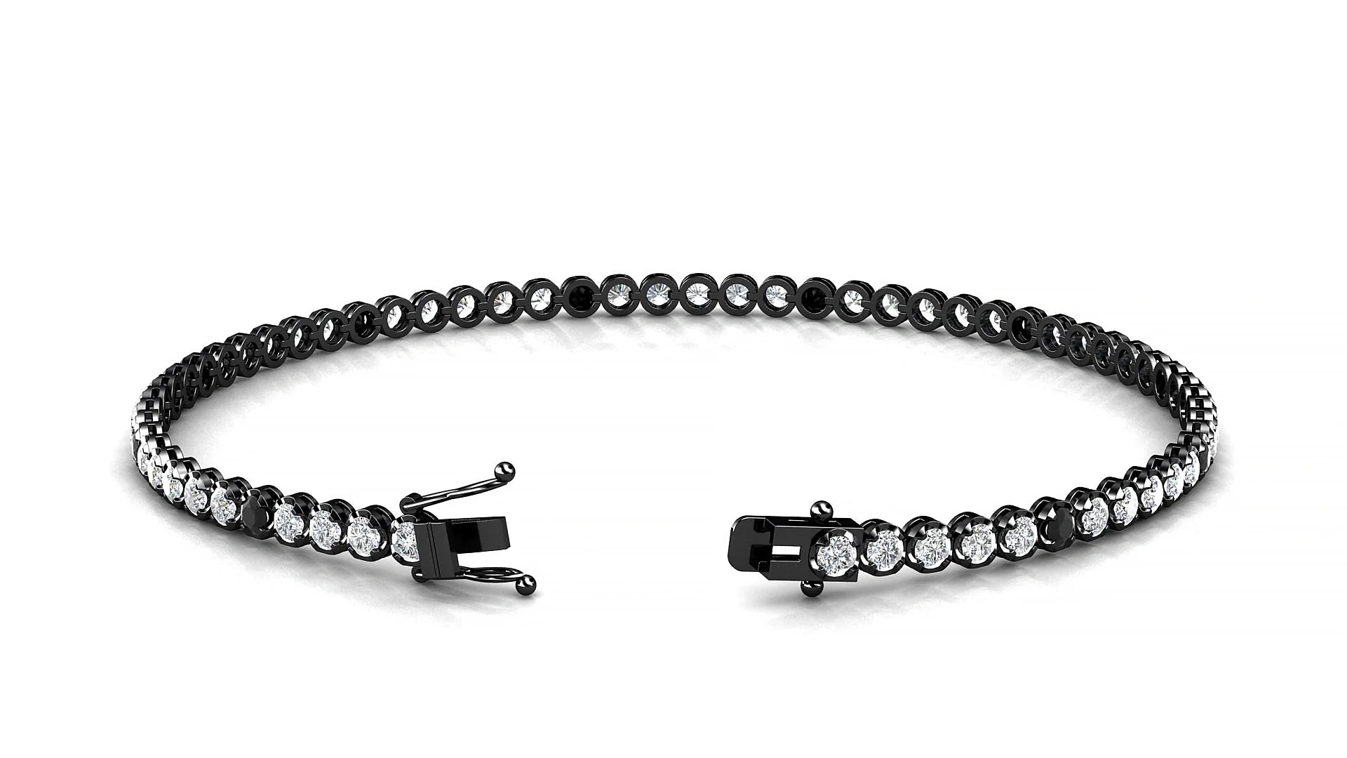 Bengal 1-5 | 18k Black Gold 2 mm Round Natural Black Diamond & Diamond Tennis Bracelet
