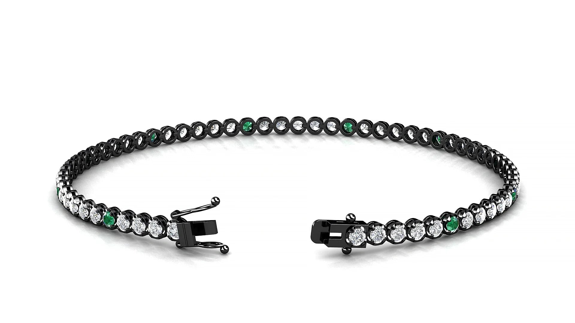 Bengal 1-5 | 18k Black Gold 2 mm Round Natural Emerald & Diamond Tennis Bracelet