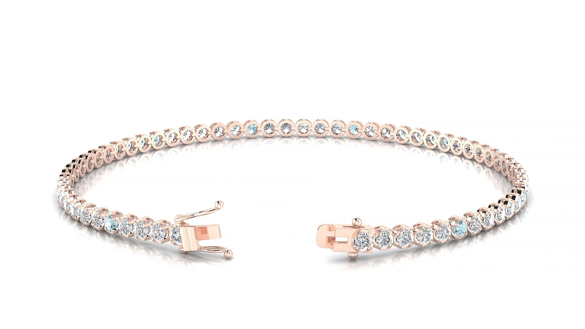 Bengal 1-5 | 18k Rose Gold 2 mm Round Natural Aquamarine & Diamond 15 cm Tennis Bracelet
