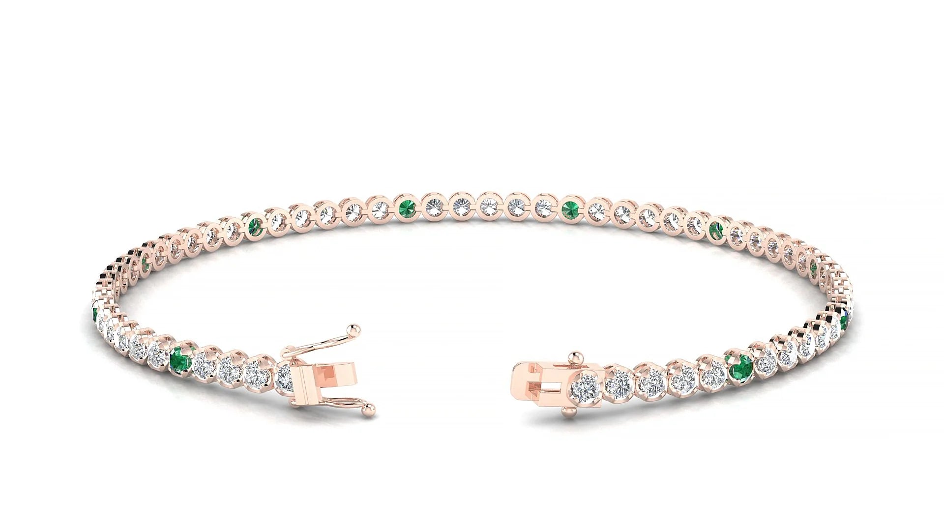 Bengal 1-5 | 18k Rose Gold 2 mm Round Natural Emerald & Diamond Tennis Bracelet