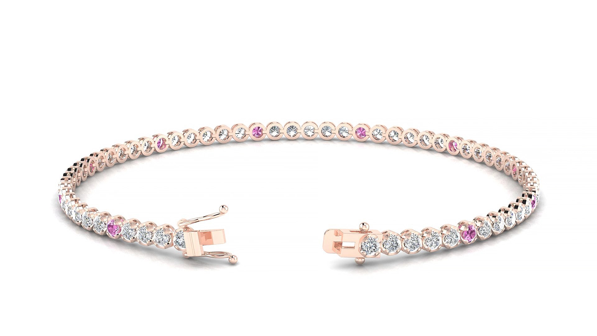 Bengal 1-5 | 18k Rose Gold 2 mm Round Natural Pink Sapphire & Diamond 17 cm Tennis Bracelet