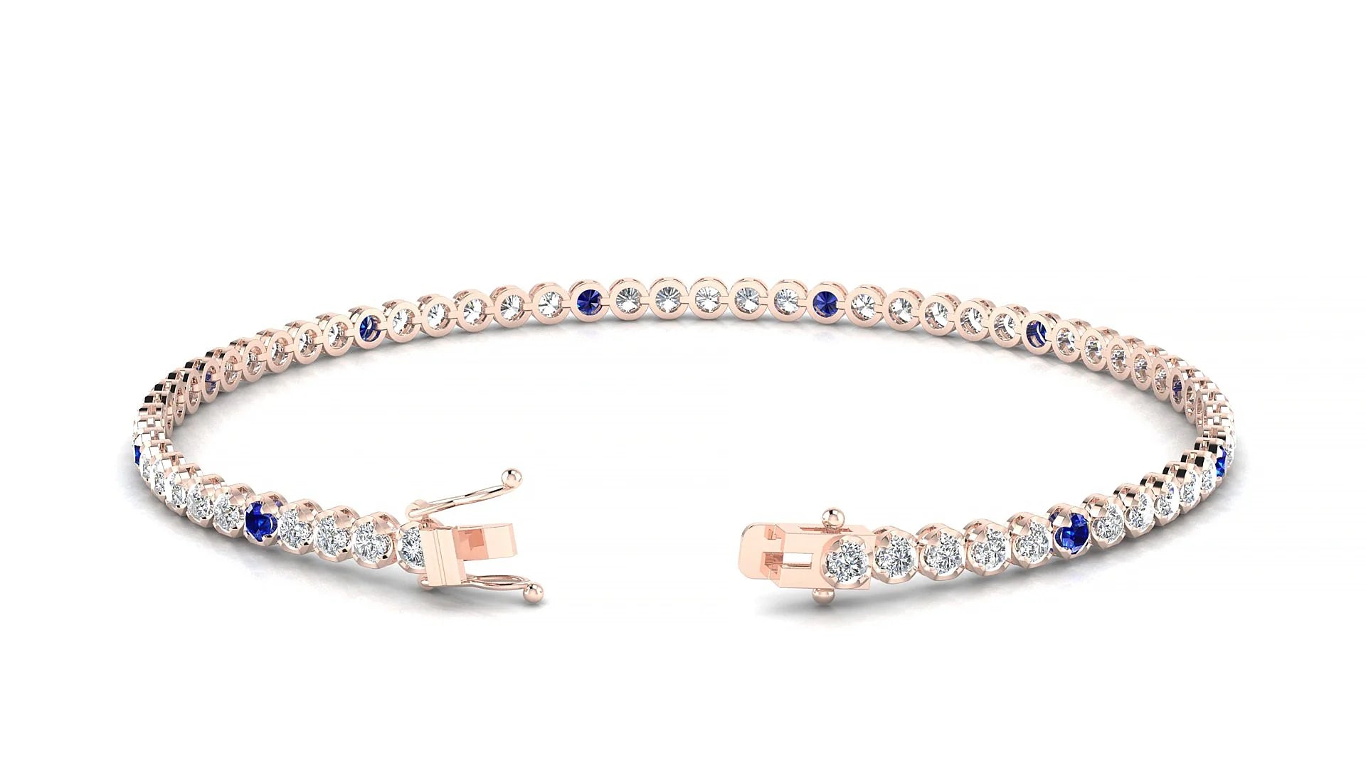 Bengal 1-5 | 18k Rose Gold 2 mm Round Natural Sapphire & Diamond Tennis Bracelet